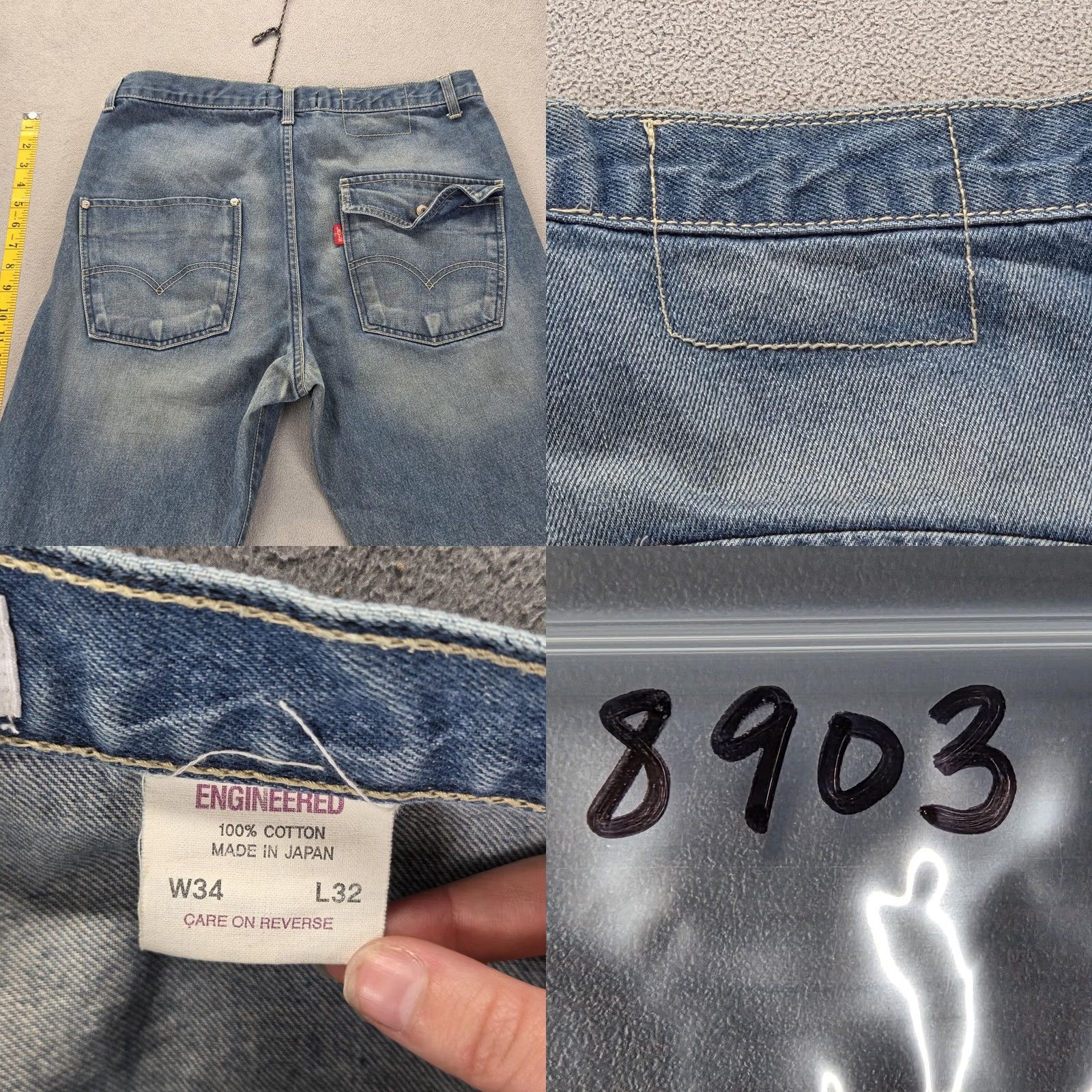 Levi's Levis Jeans Mens Blue 33x30 Engineered VTG Twisted Flap Pocket Distressed Pockets Button Size US 33 - 11 Thumbnail