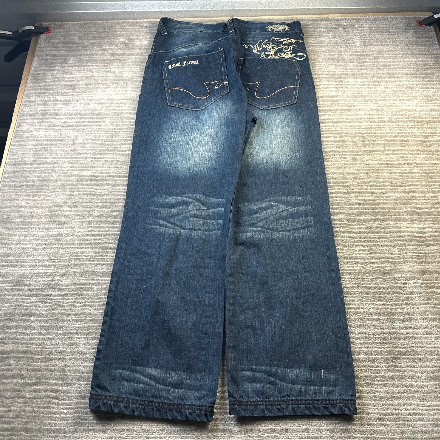 Denime VINTAGE Competition Jeans Mens 34 Blue Denim Pants Y2K 90s Baggy Grunge Straight Distressed Pocket 5-Pocket Logo Embroidered Belt Loops USA Mens Size US 34 / EU 50 - 2 Thumbnail
