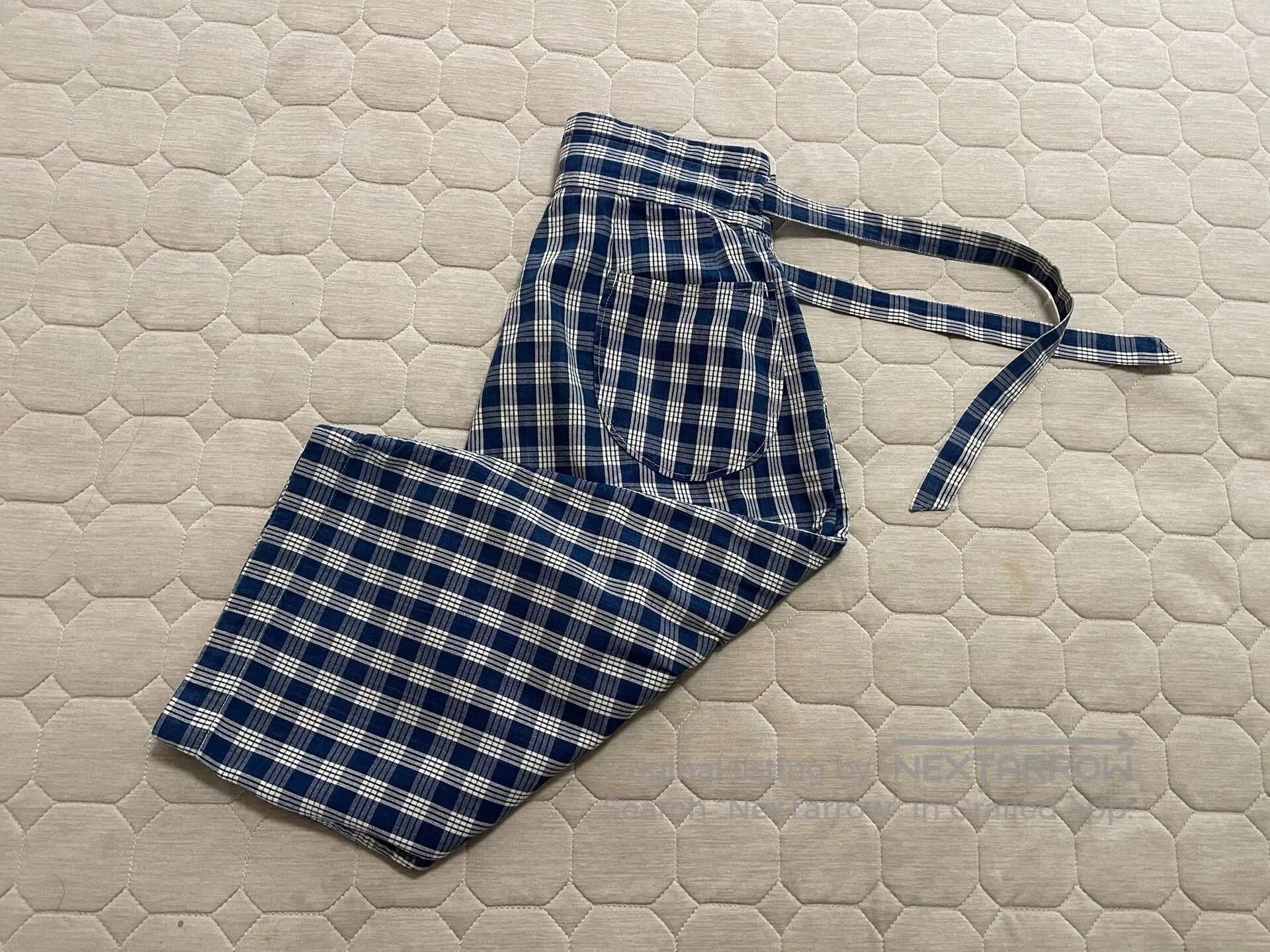 Porter Classic blue checkered wide leg pants with ties. Size 30" / US 8 / IT 44 - 2 Thumbnail