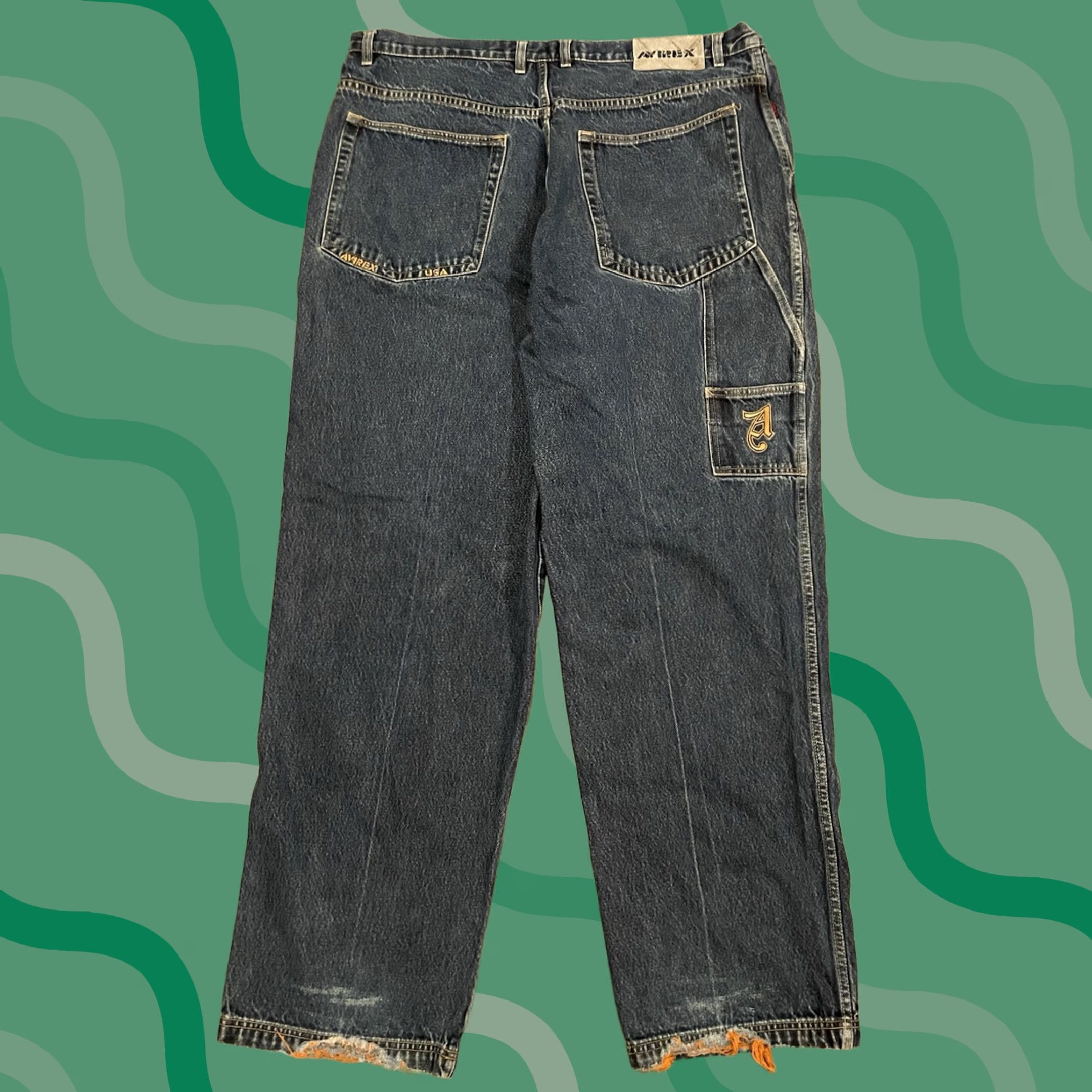 Avirex Vtg Avirex Jeans Men Size 42 (40x32) Baggy Embroidered Y2K 90s Wide Leg (F518) - Vintage Denim Size US 42 / EU 58 - 1 Thumbnail