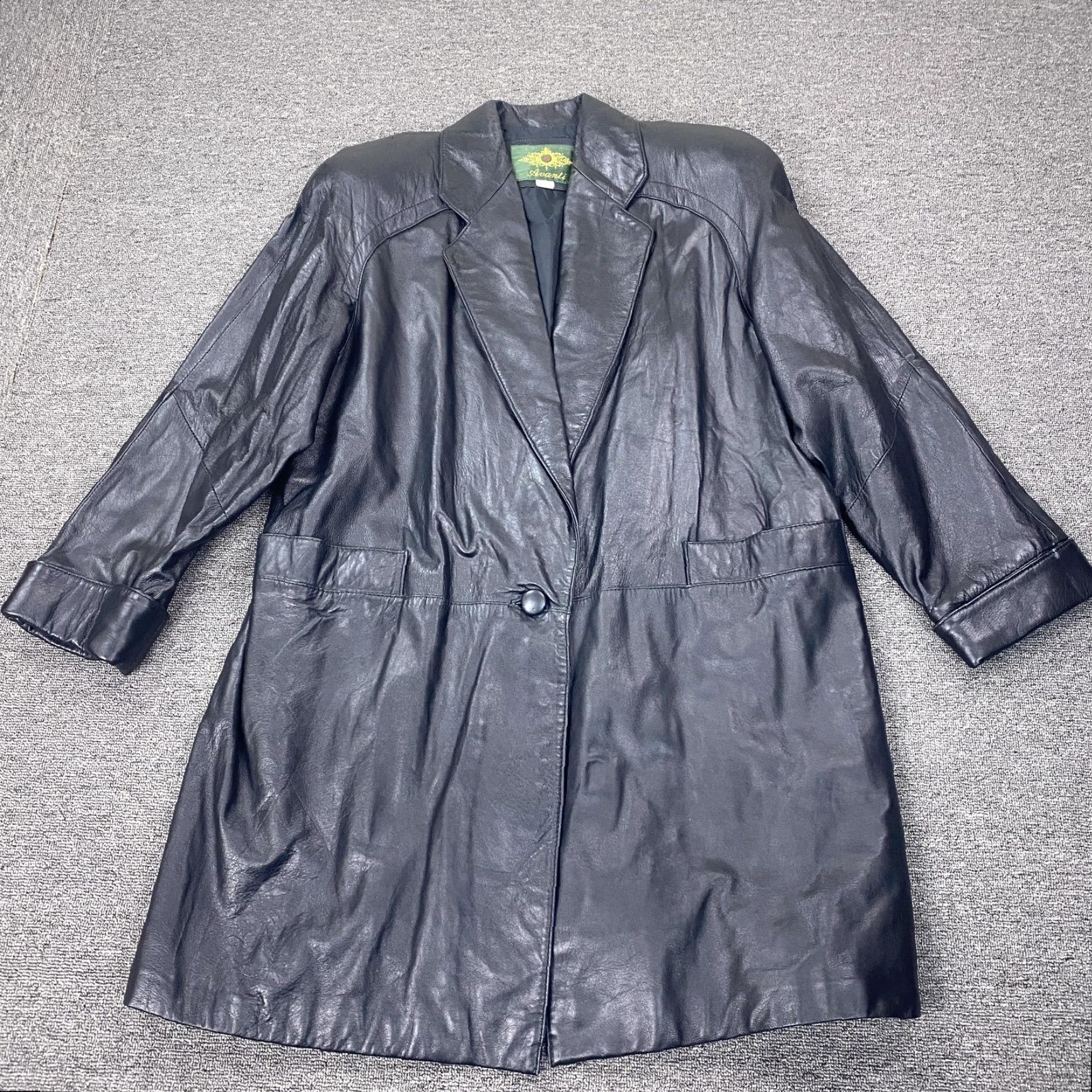 Vintage VINTAGE Avanti Leather Coat Womens Large Black Long Overcoat 80s Shoulder Pads Size L / US 10 / IT 46 - 2 Thumbnail
