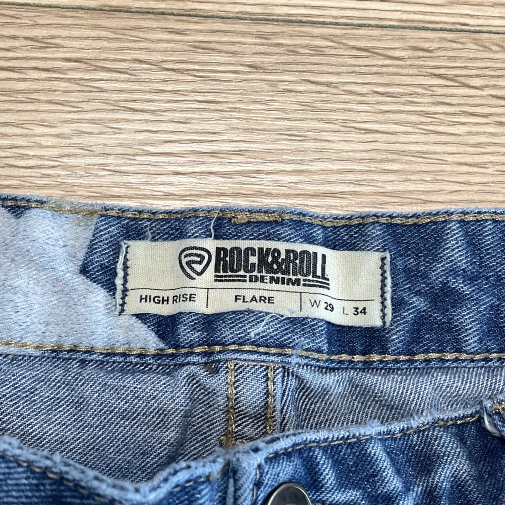 Vintage VINTAGE Rock & Roll Denim Womens Flared Jeans High Rise 29x34 Blue Star Print Size 29" - 2 Thumbnail