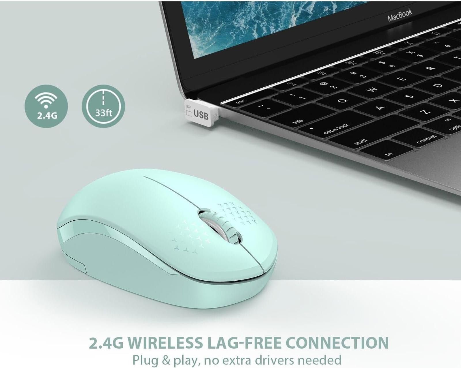 Designer Wireless Mouse 2.4G/Noiseless Mouse USB Receiver MINT GREEN Size ONE SIZE - 5 Thumbnail
