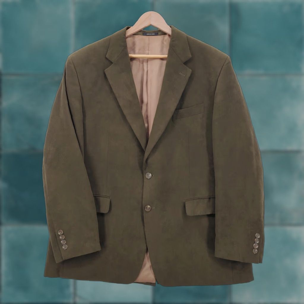 Ralph Lauren VINTAGE Lauren Ralph Lauren Blazer Mens 44R Olive Green Faux Suede Two Button Jacket Size 44R - 1 Thumbnail
