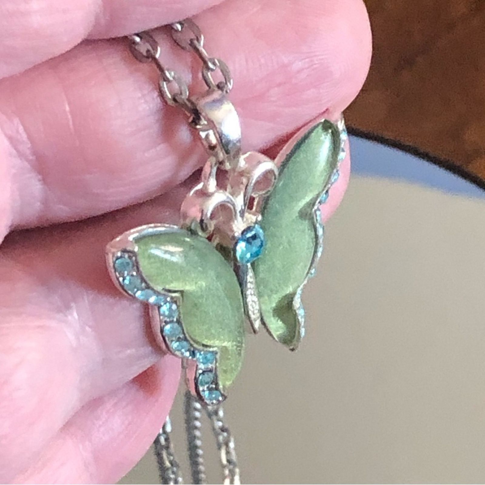 Other Sparkle green enamel blue rhinestone butterfly necklace Size ONE SIZE - 5 Thumbnail