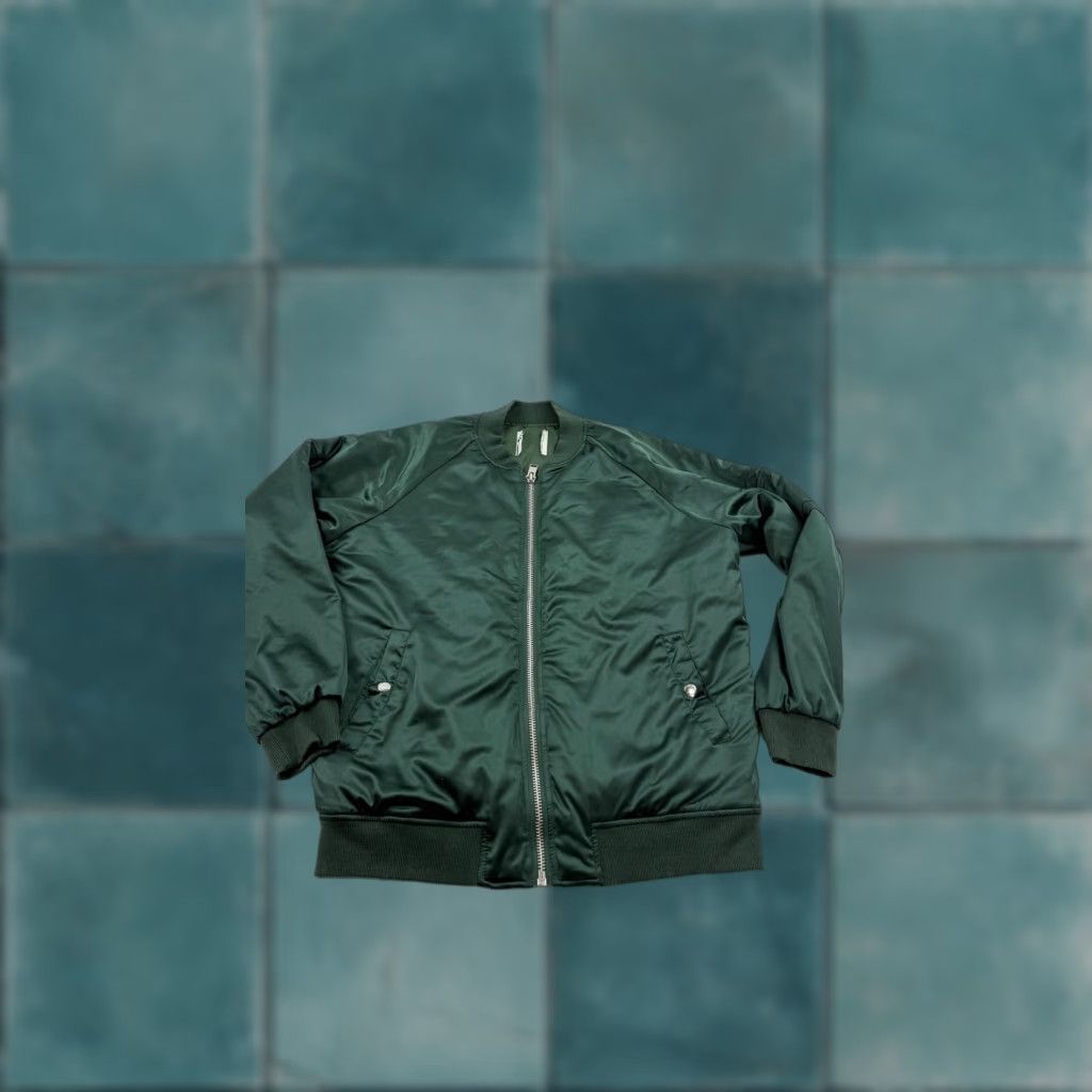 UNIF UNIF Jacket Mens Large Green Bomber Satin Full Zip Pockets Streetwear Polyester Size US L / EU 52-54 / 3 - 1 Thumbnail