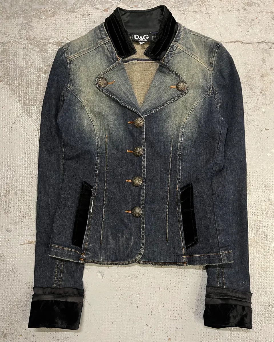 Dolce & Gabbana 2000s Dolce & Gabbana Velvet Denim Blue Blazer Jacket Size M / US 6-8 / IT 42-44 - 4 Thumbnail