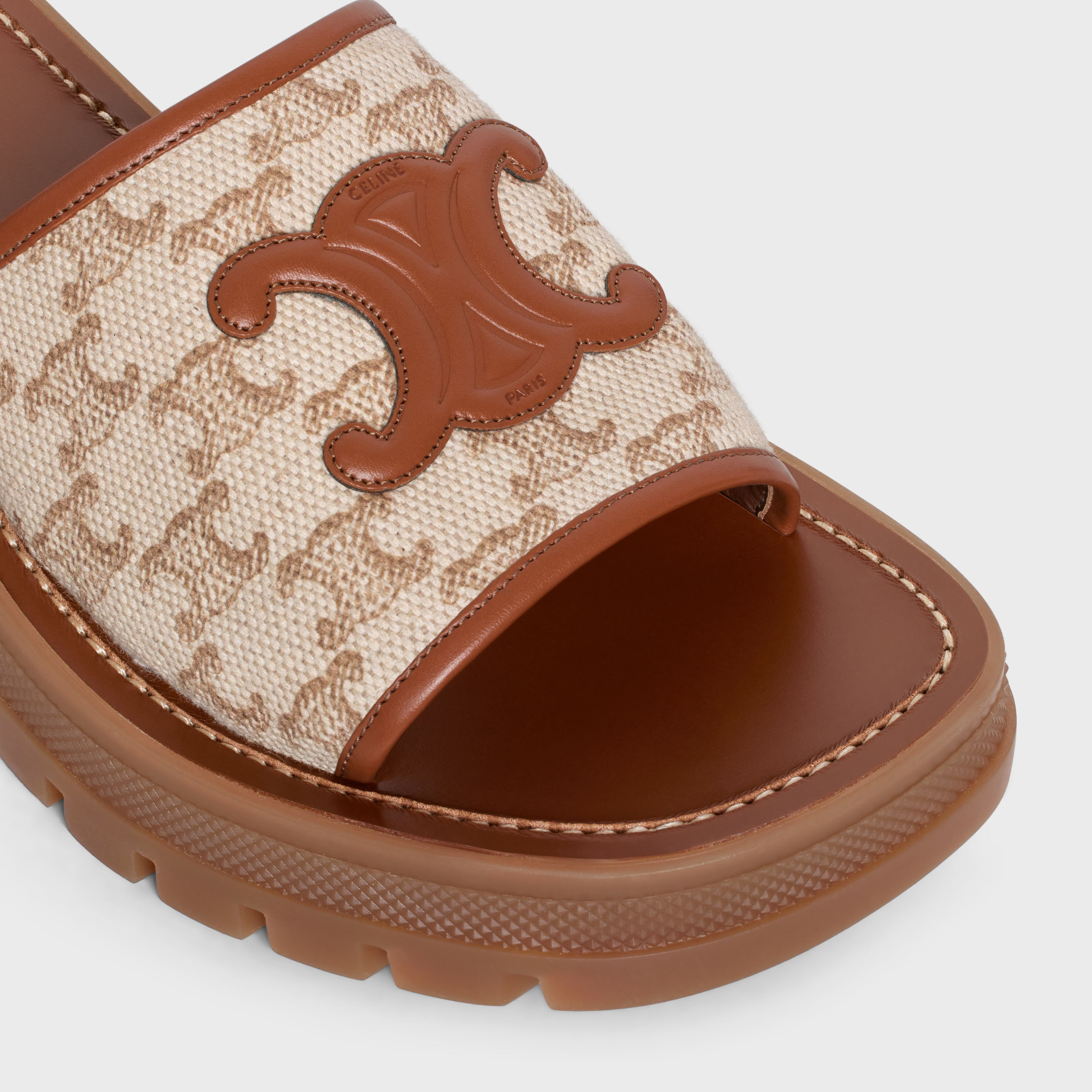 Celine o1bcso1str0925 348512275C Clea Triomphe Slides Brown/Beige Size US 8 / IT 38 - 4 Thumbnail