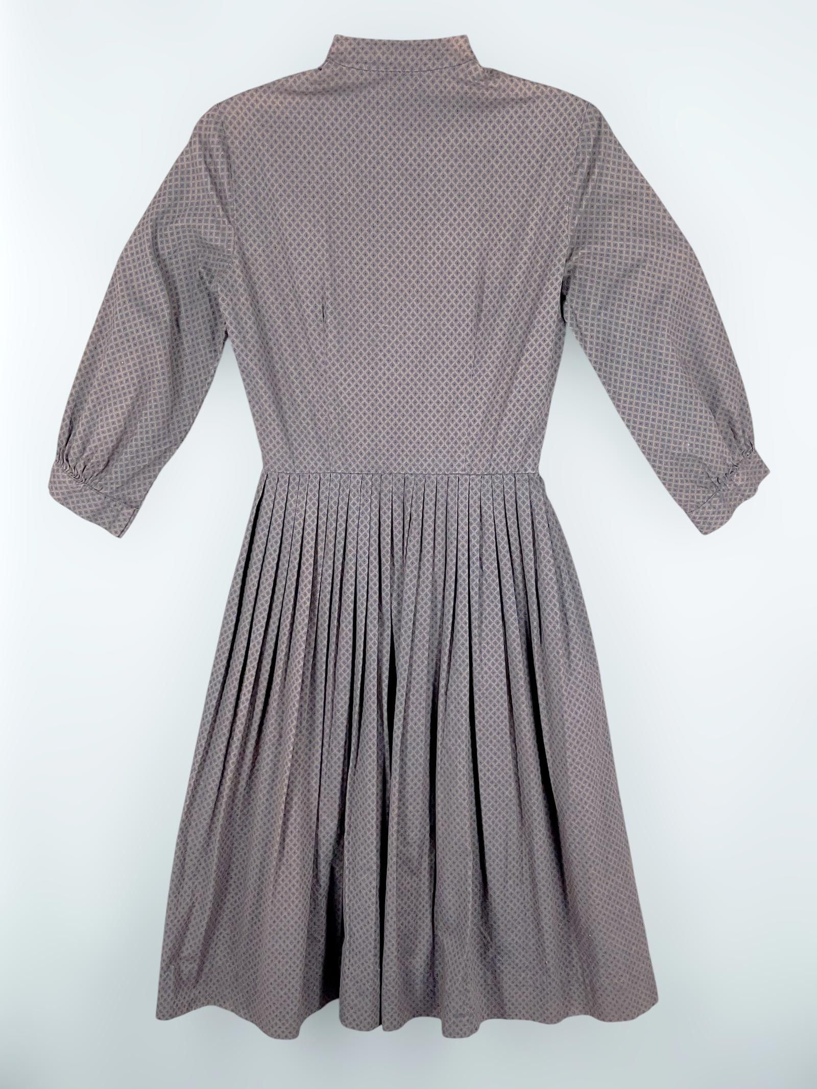 Designer 1950s Cotton Day Dress Flared Skirt 50s Size 10 Size L / US 10 / IT 46 - 2 Thumbnail