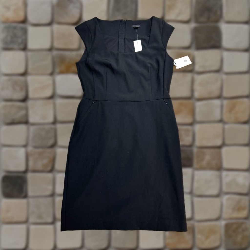 Ann Taylor Dress Womens 4 Black Scoop Neck Bi Stretch Shift Tailored Fit New
