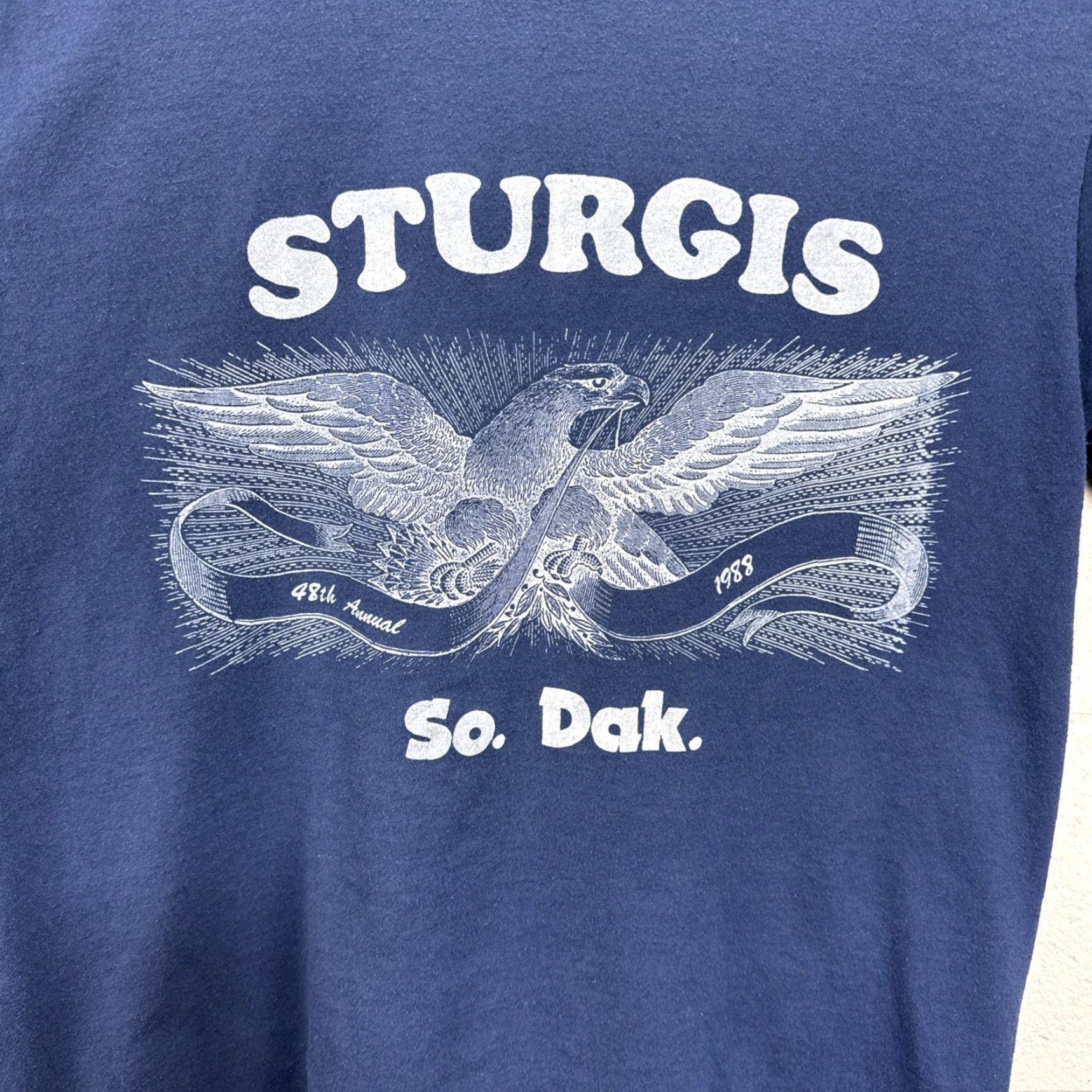 Vintage VINTAGE Sturgis T-shirt 1988 1989 Biker Motorcycle USA Graphic Print Crew Neck Short Sleeve Men M Blue Black Hills 48th Annual Eagle Size US M / EU 48-50 / 2 - 2 Thumbnail