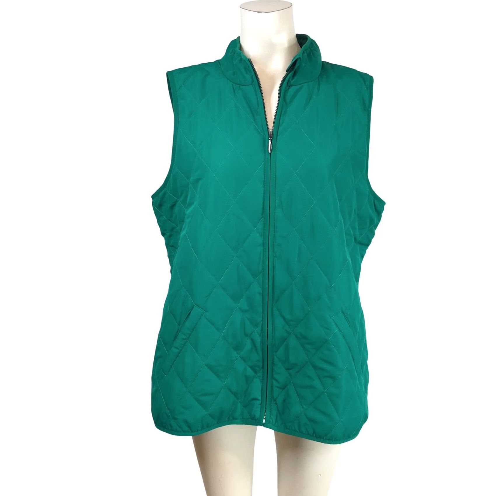 Coldwater Creek Coldwater Creek Womens Quilted Vest Emerald Green Diamond Stitch Zip Up L Size L / US 10 / IT 46 - 2 Thumbnail