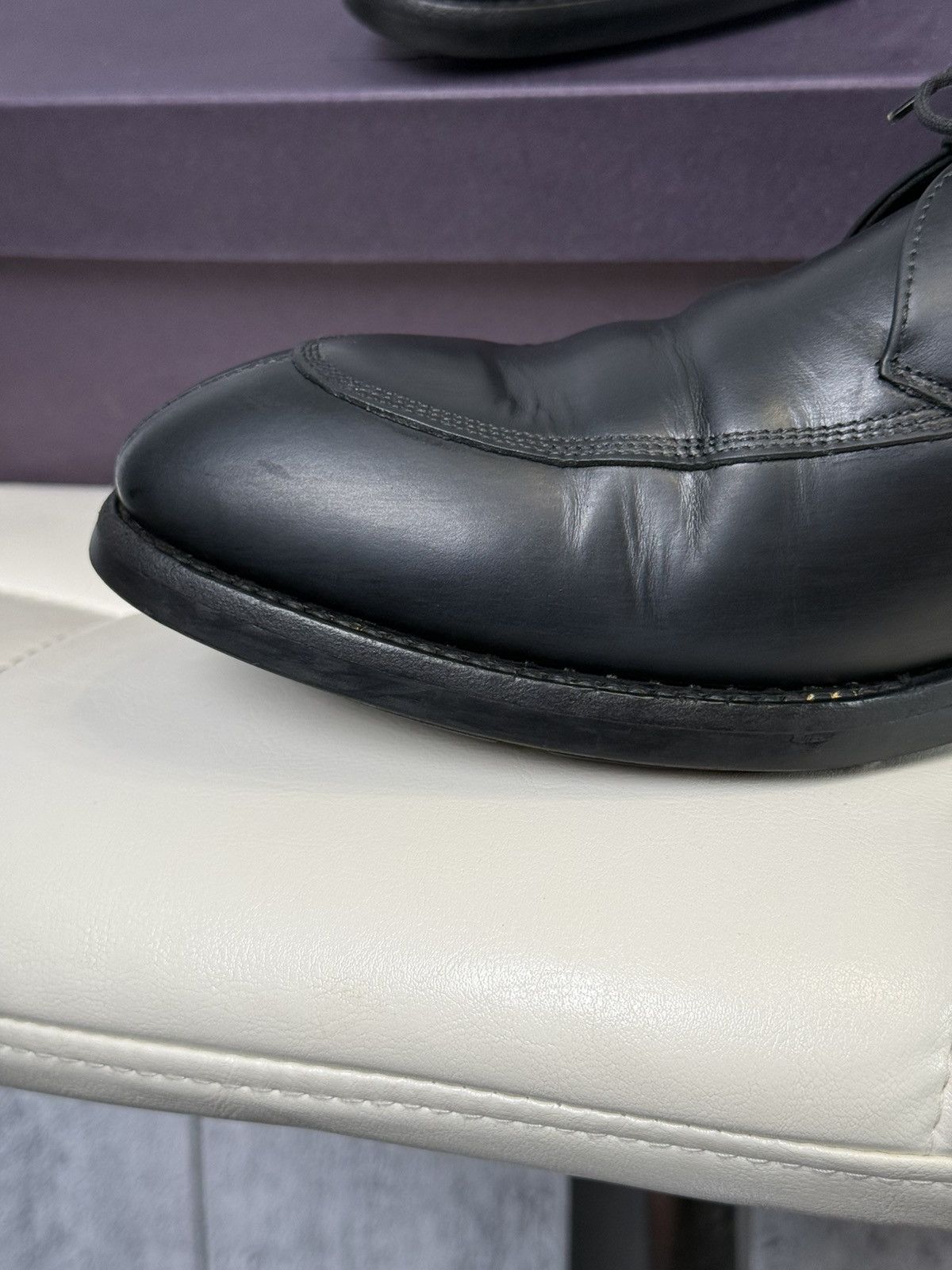 Prada Prada Black Leather Apron Toe Derby Men’s Dress Shoes Italy Size US 11 / EU 44 - 13 Thumbnail