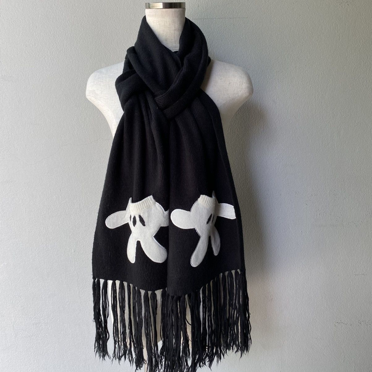 Disney Disney Black Scarf with White Glove Motif and Fringe Size ONE SIZE - 11 Thumbnail