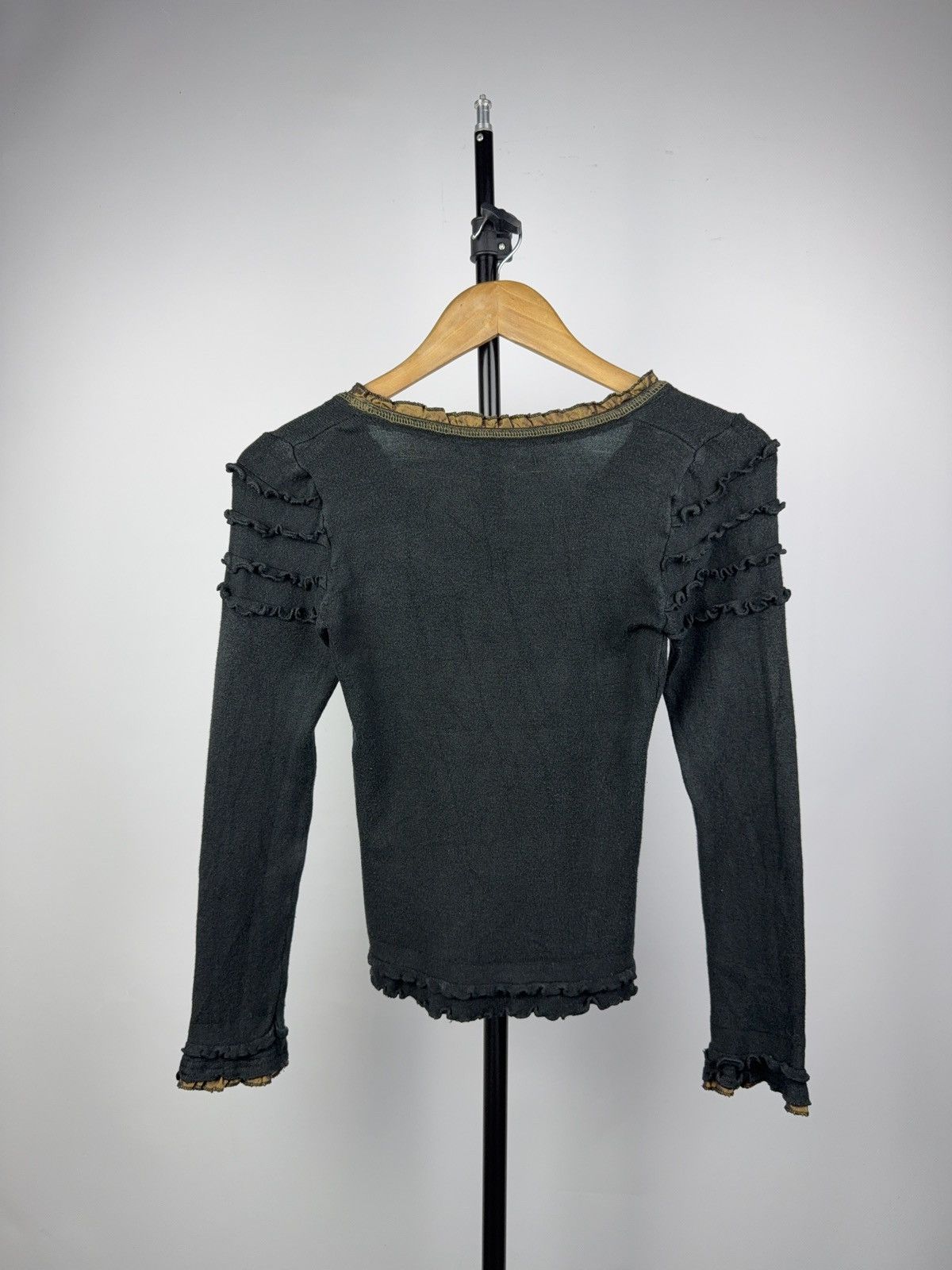 Japanese Brand Vintage Gothic Ruffle Trim Black Sheer Long Sleeve Top Size S / US 4 / IT 40 - 8 Thumbnail