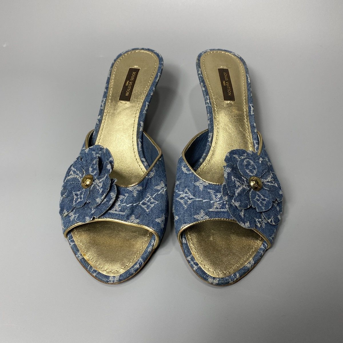 Louis Vuitton Blue Denim Flower Heels Size US 8 / IT 38 - 3 Thumbnail