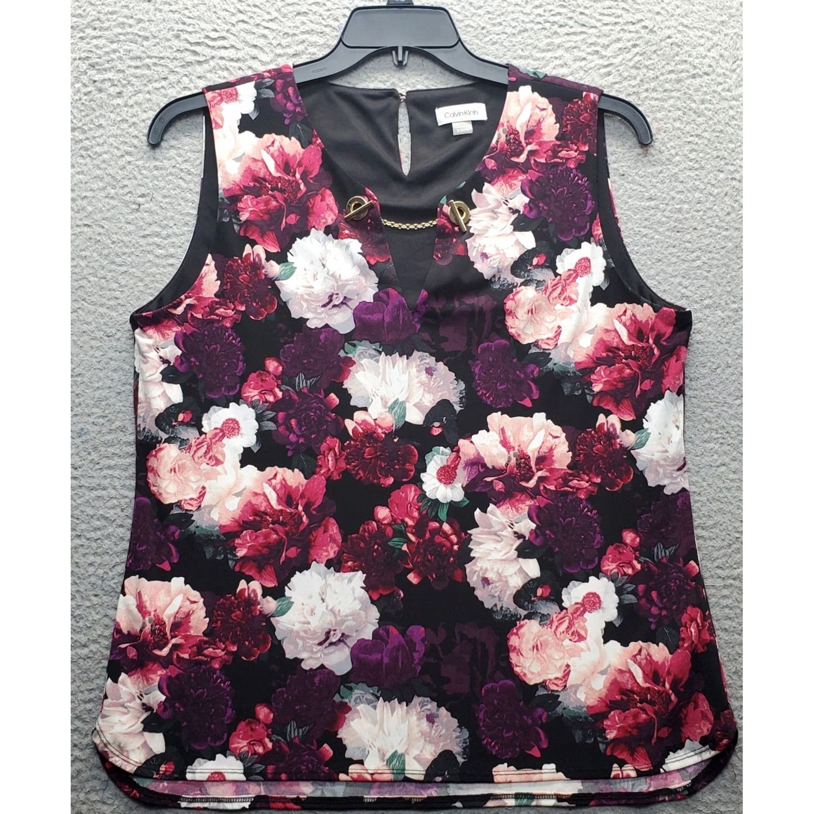 Calvin Klein Calvin Klein Tank Top Womens XL Multicolor Floral Stretch Sleeveless V Neck - Casual Shirt Womens XL Floral Tank Size XL / US 12-14 / IT 48-50 - 2 Thumbnail