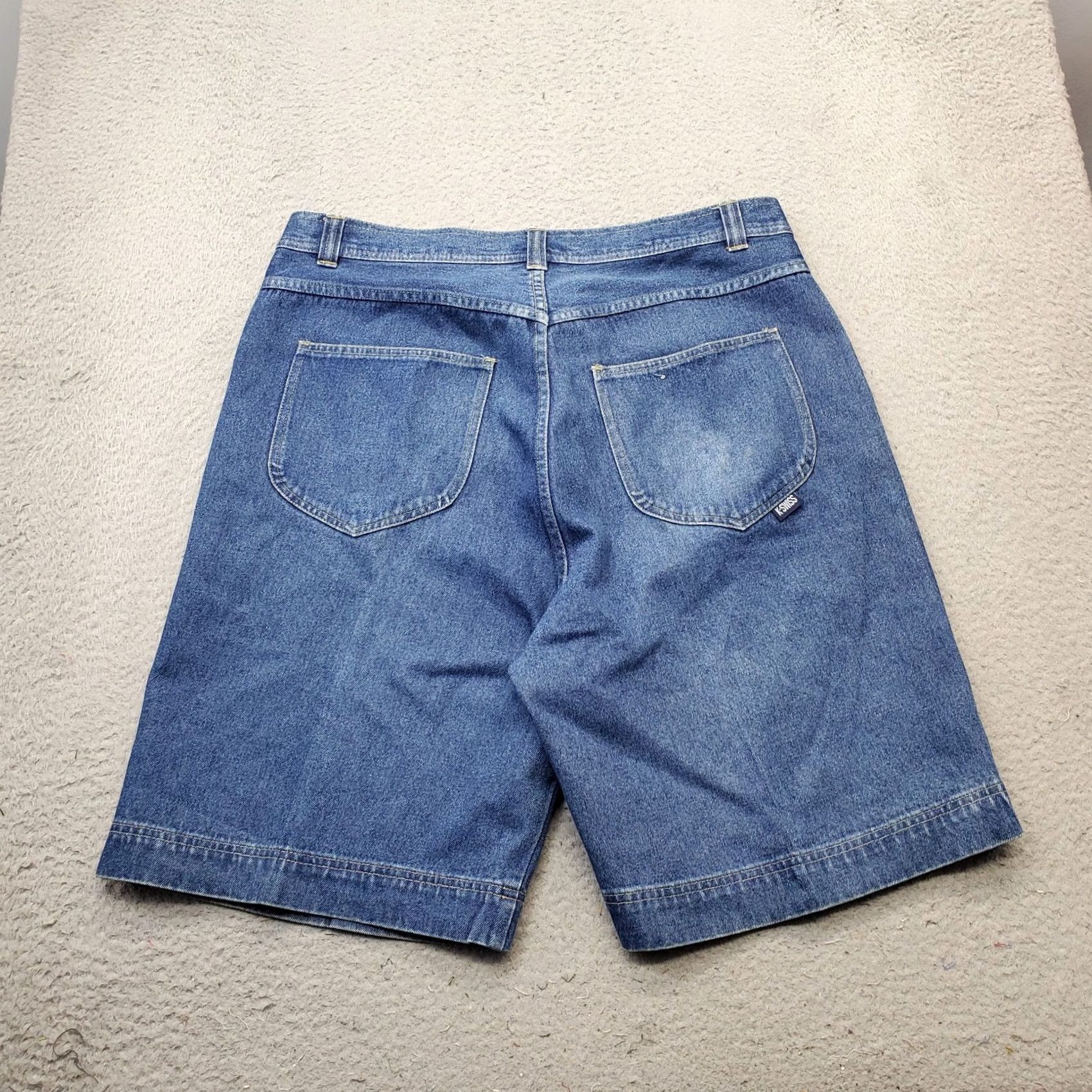K-Swiss K-Swiss Denim Shorts Mens 38 Blue Classic Fit Patch Logo Medium Wash Low Waist Shirt Mens 38 Blue Vintage: No Size US 38 / EU 54 - 2 Thumbnail