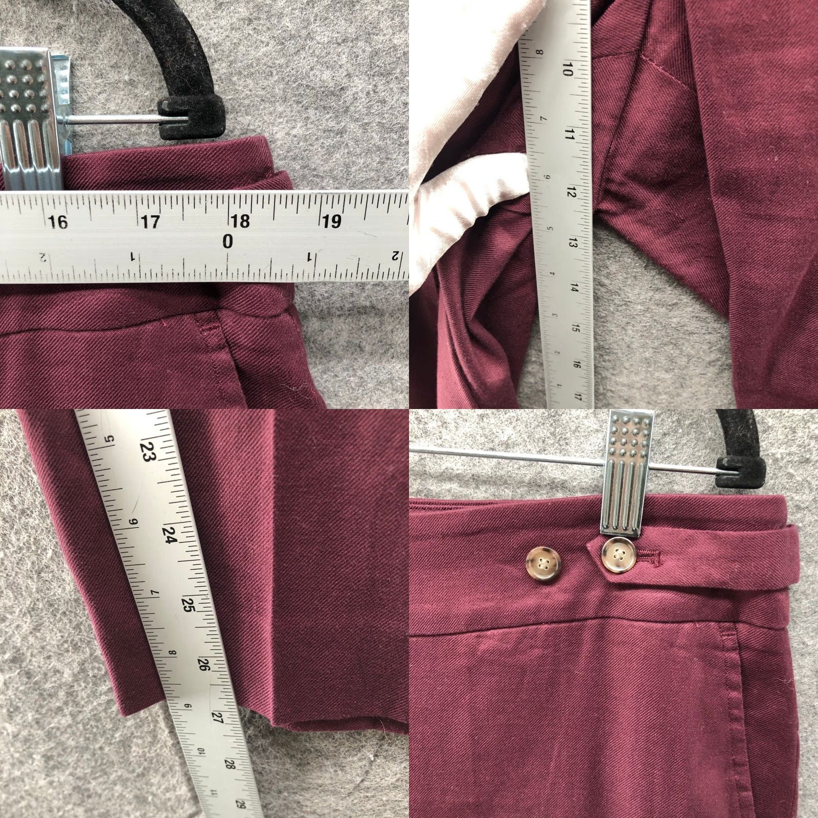 Loft VINTAGE? No. Loft Marisa Tapered Ankle Pants Womens 12 Cotton Linen Burgundy Mid Rise Size 34" / US 12 / IT 48 - 8 Thumbnail
