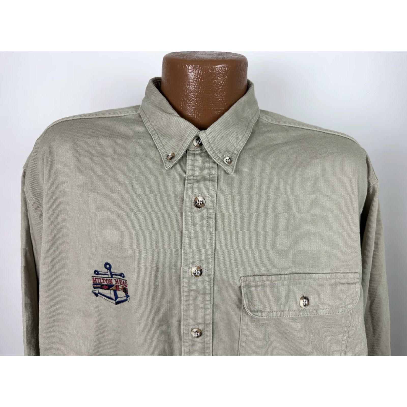 Vintage VINTAGE Crystal Springs Khaki Shirt Men XL Heavyweight Ribbed Cotton Embroidered Pockets Button-Up 90s Nautical casual Mens Size US XL / EU 56 / 4 - 7 Thumbnail