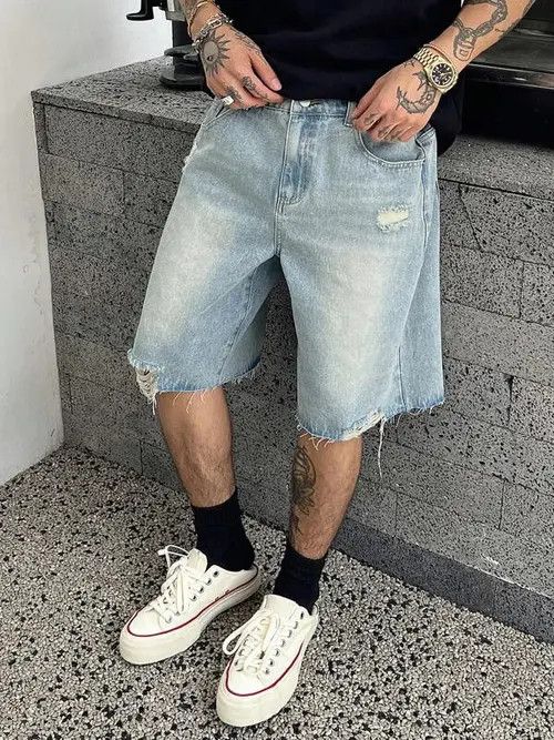 Jean Washed drip denim shorts jorts distressed Size US 33 - 2 Thumbnail
