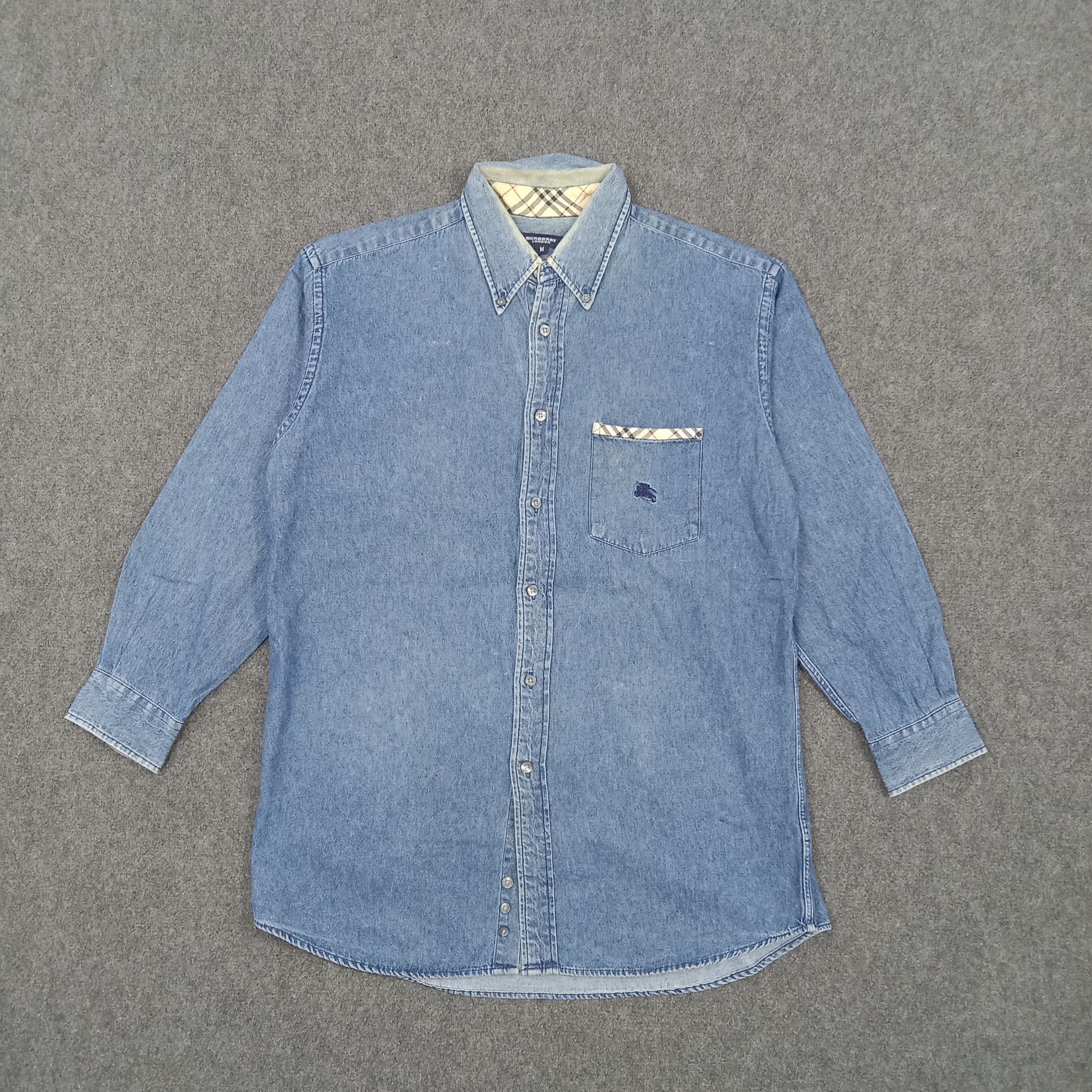 Burberry × Vintage Burberry London Nova Check Denim Shirt Size US L / EU 52-54 / 3 - 1 Thumbnail