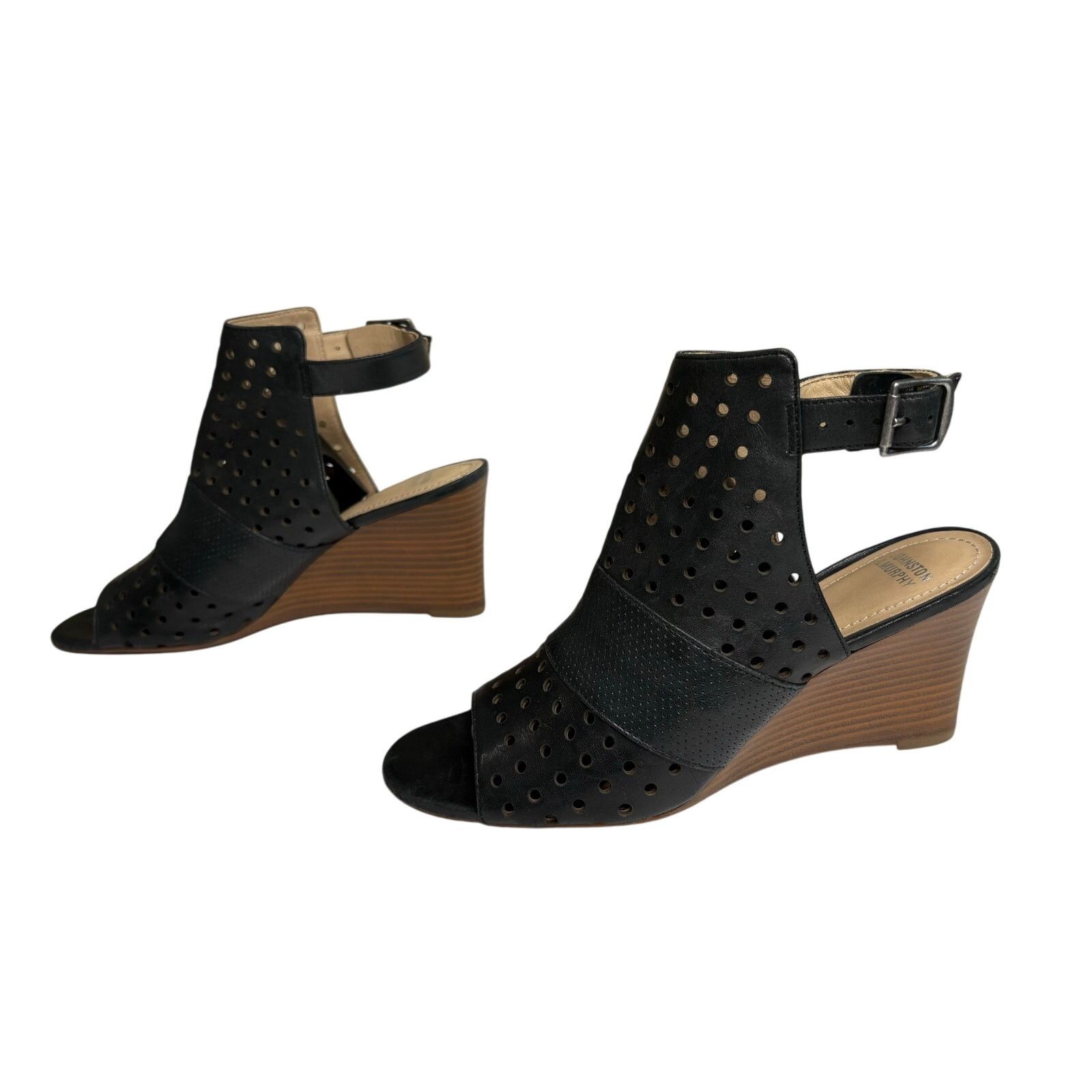 Johnston & Murphy Johnston & Murphy Braley Perf Wedge Black Cage Sandals 7M Size US 7 / IT 37 - 2 Thumbnail