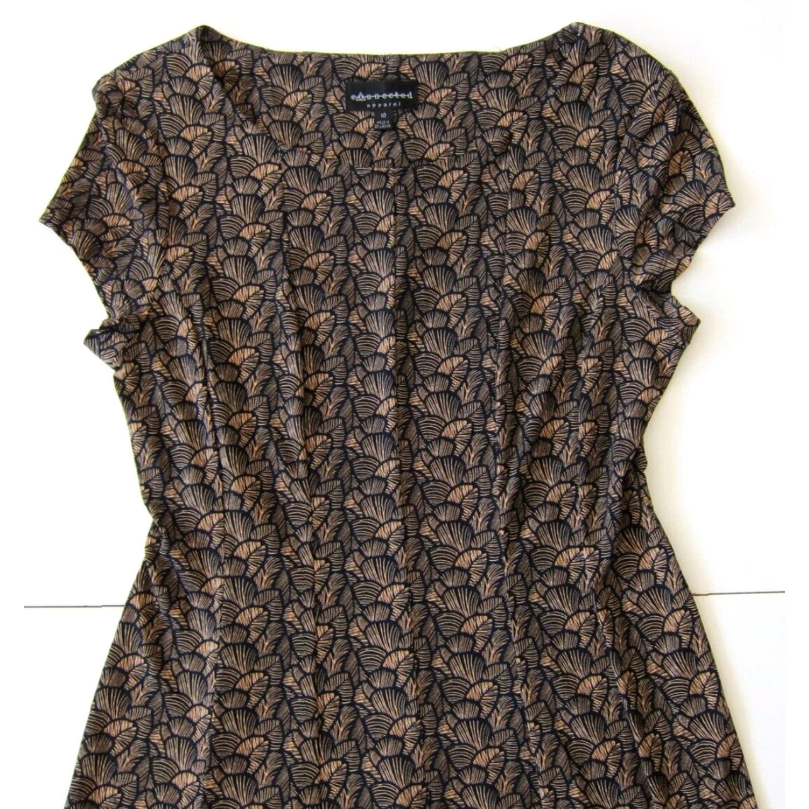 Vintage Connected Apparel Black Brown Floral Stretch Cap Sleeve A-Line Dress Size 10 Size L / US 10 / IT 46 - 7 Thumbnail