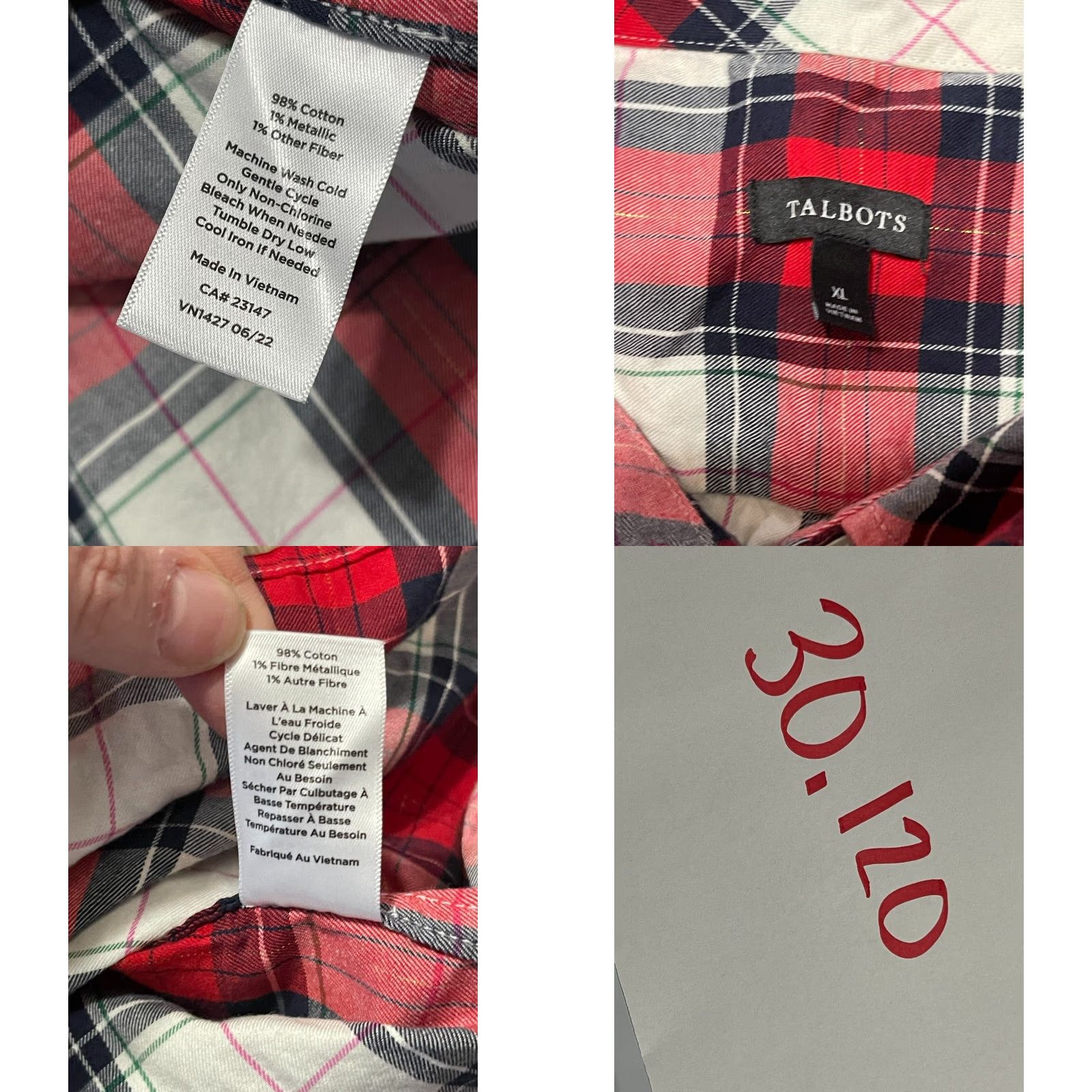Talbots **Women's Talbots XL Red White Plaid Button-Up Long Sleeve Shirt** User: Women's Talbots XL Red White Plaid Button-Up Long Sleeve Shirt Size XL / US 12-14 / IT 48-50 - 8 Thumbnail