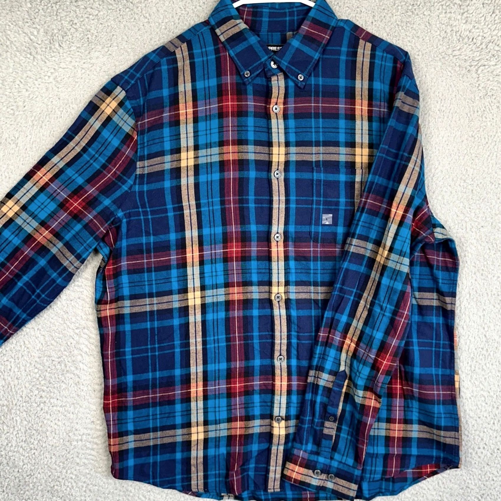 Express NEW Express Shirt Mens Large Blue Multi Plaid Flannel Button Down Stretch Pocket Size US L / EU 52-54 / 3 - 2 Thumbnail