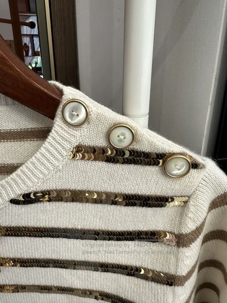Valentino Valentino White gold sequin striped mother-of-the-row swea Size S / US 4 / IT 40 - 4 Thumbnail