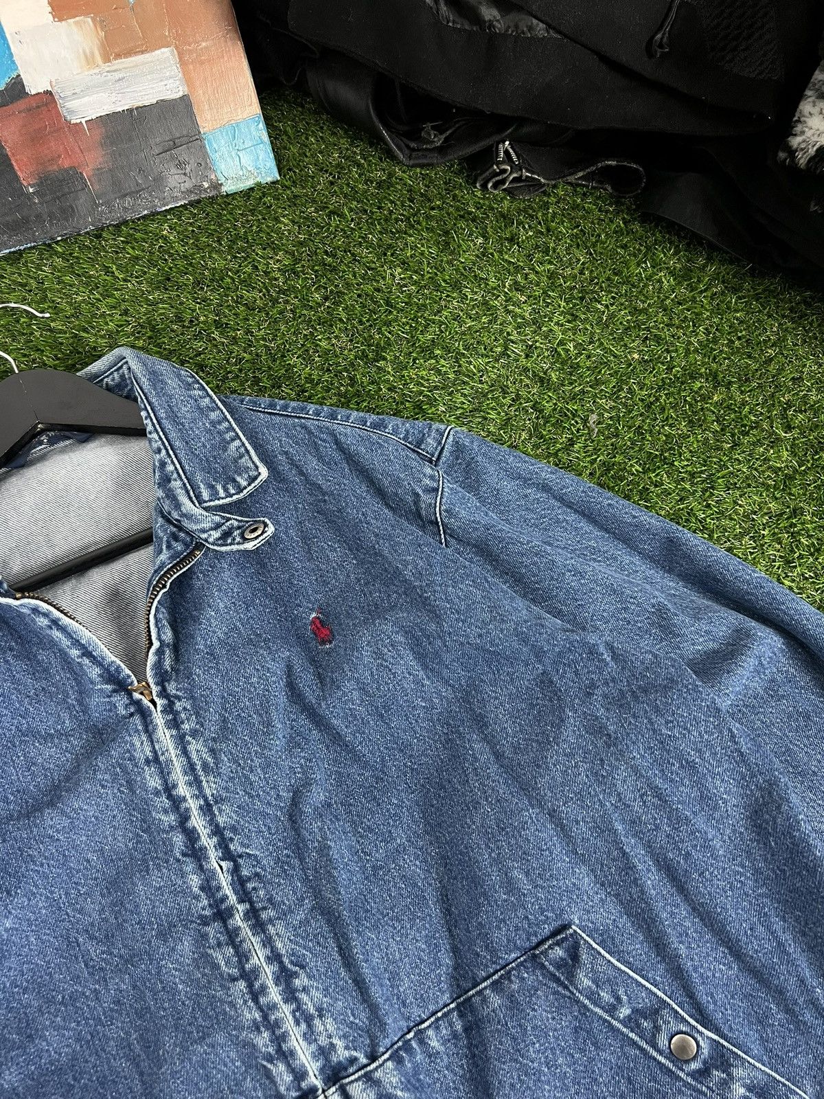 Harrington POLO RALPH LAUREN Jacket Bomber Denim Vintage 90s Size US XL / EU 56 / 4 - 3 Thumbnail