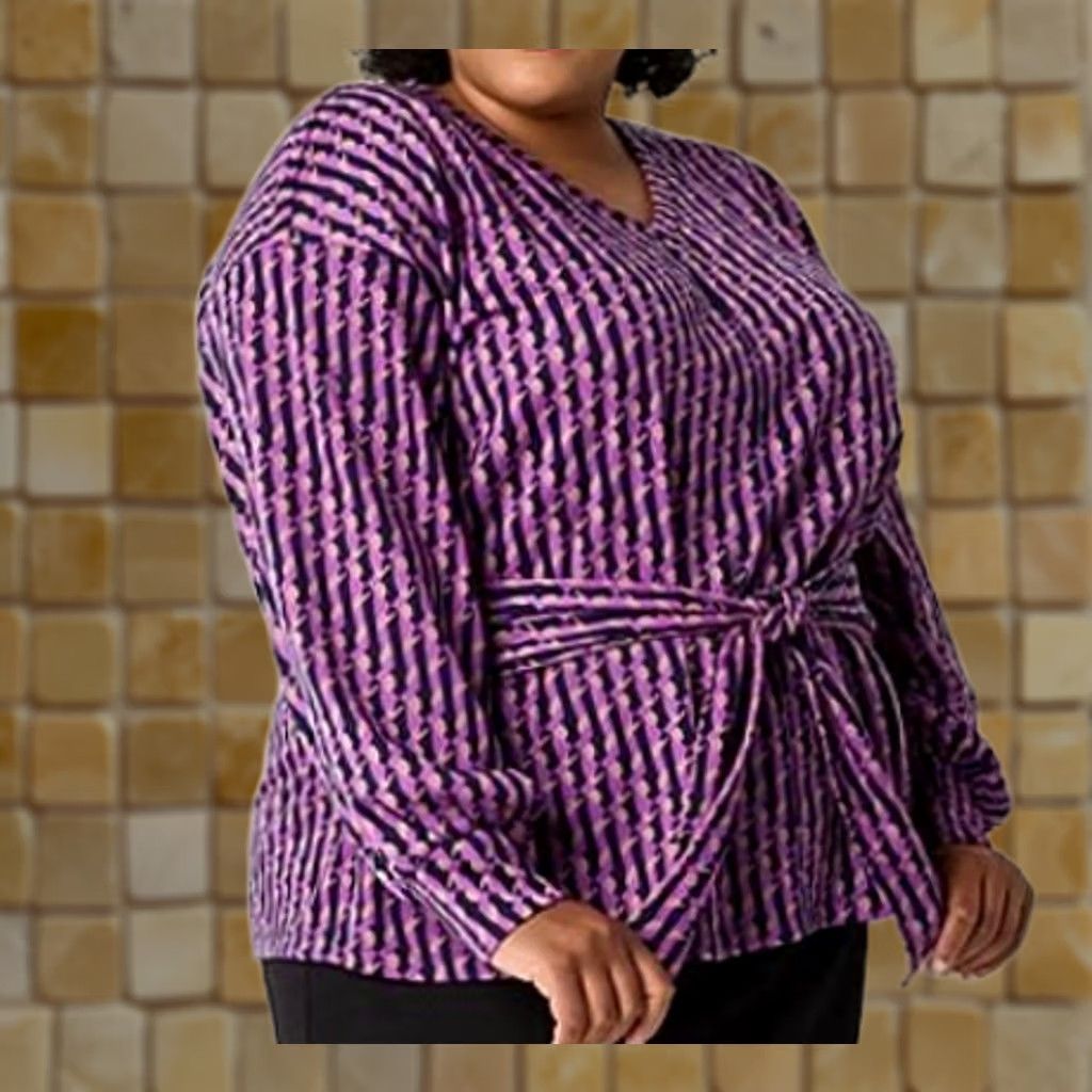Liz Claiborne VINTAGE New Womens Plus Size Liz Claiborne Tie Waist V Neck Long Sleeve Blouse Purple 3X Size XXL / US 16-18 / IT 52-54 - 1 Preview