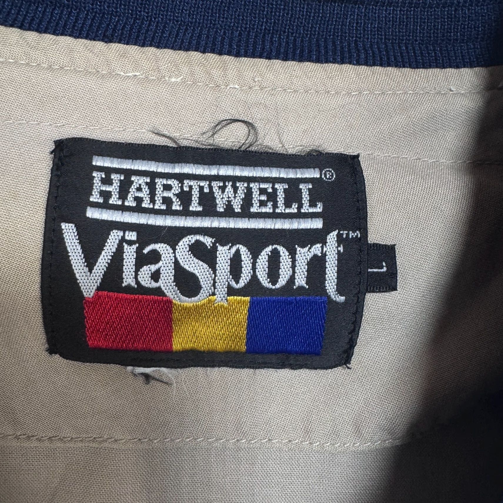 Denime VINTAGE NHRA Hartwell ViaSport Denim Varsity Jacket Blue Beige Men's Large Regular Size Mid-Length Jacket Size US L / EU 52-54 / 3 - 3 Thumbnail