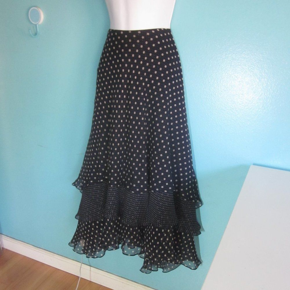 Good Worth & Co. Worth Y2K Blue Silk Tiered Polka Dot A-Line Skirt Size 2 Size 26" / US 2 / IT 38 - 5 Thumbnail