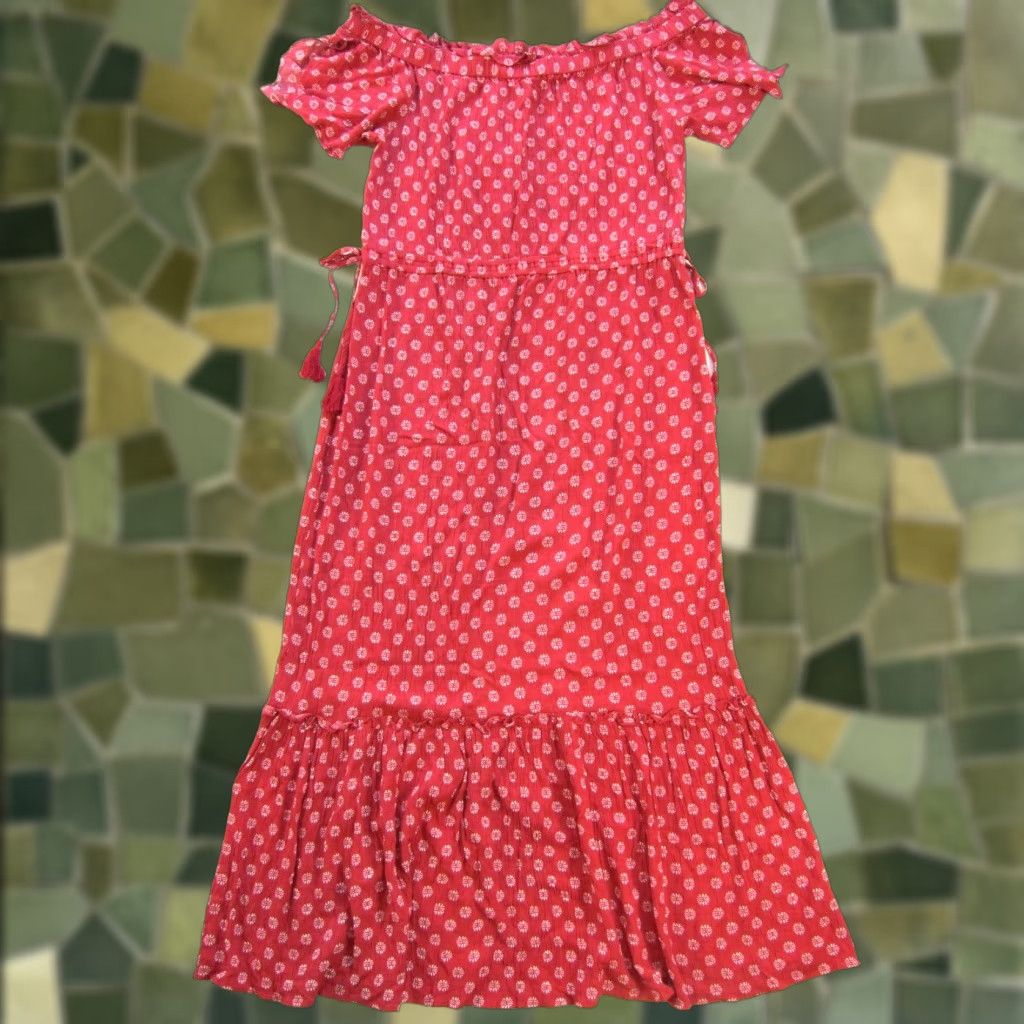 Vintage VINTAGE 1. State Rayon Pink White Polka Dot Off Shoulder Long Maxi Dress Large Size L / US 10 / IT 46 - 1 Thumbnail