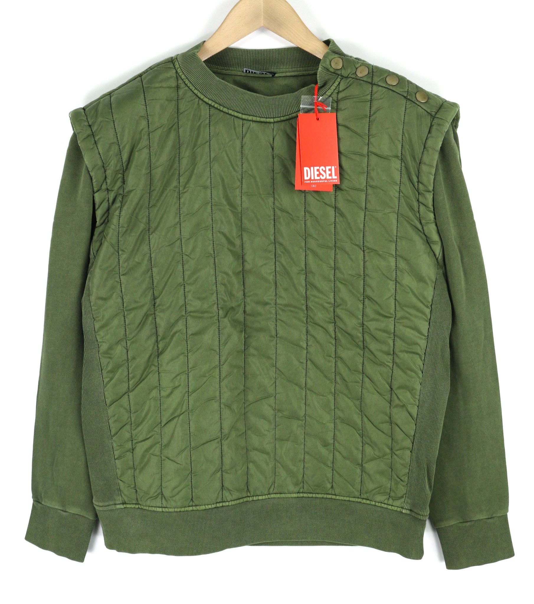 S-HOLTY L Green Quilted Crew Logo Sweatshirt 40120