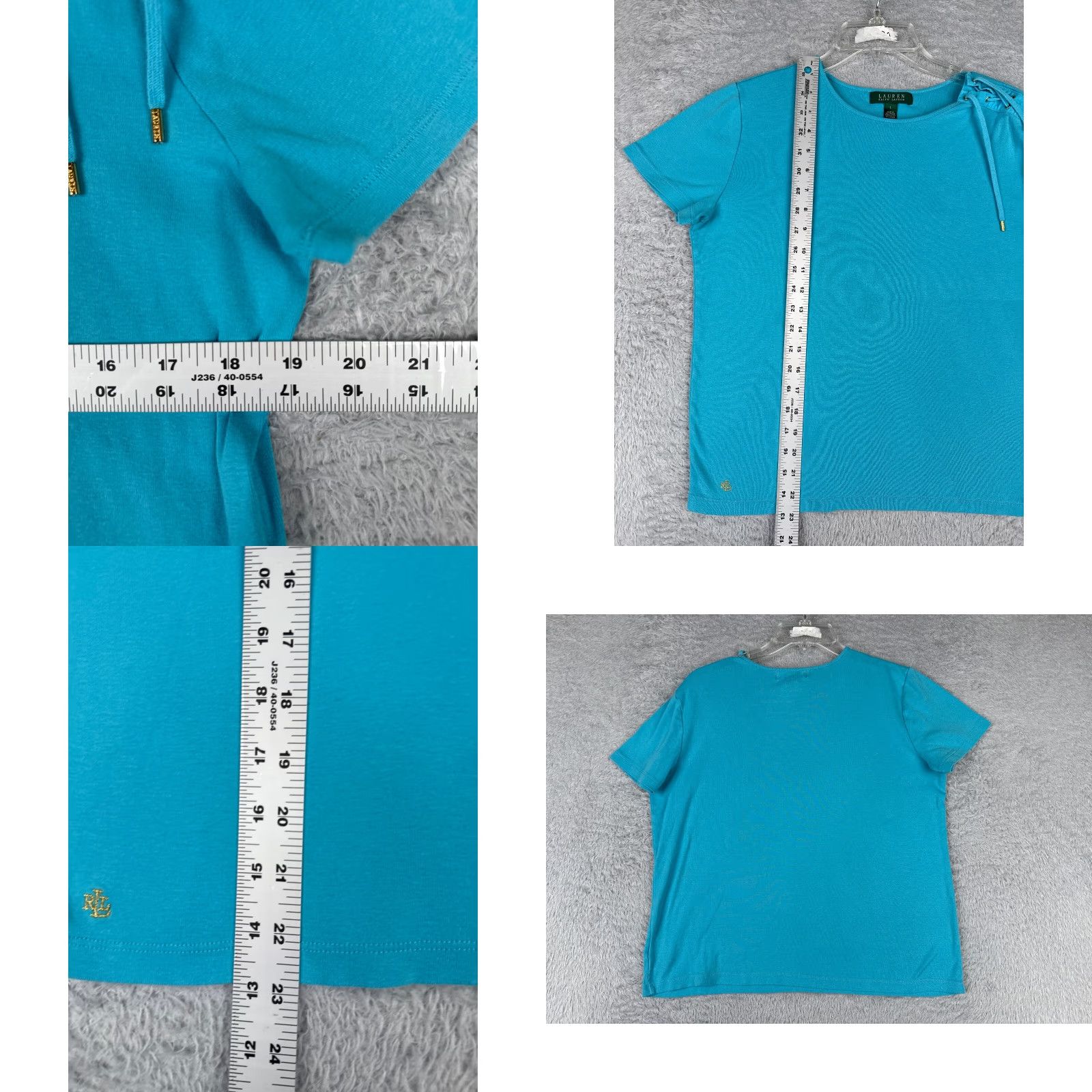 Ralph Lauren VINTAGE Lauren Ralph Lauren Shirt Women L Blue Short Sleeve Cotton Round Neck LRL Size L / US 10 / IT 46 - 8 Thumbnail