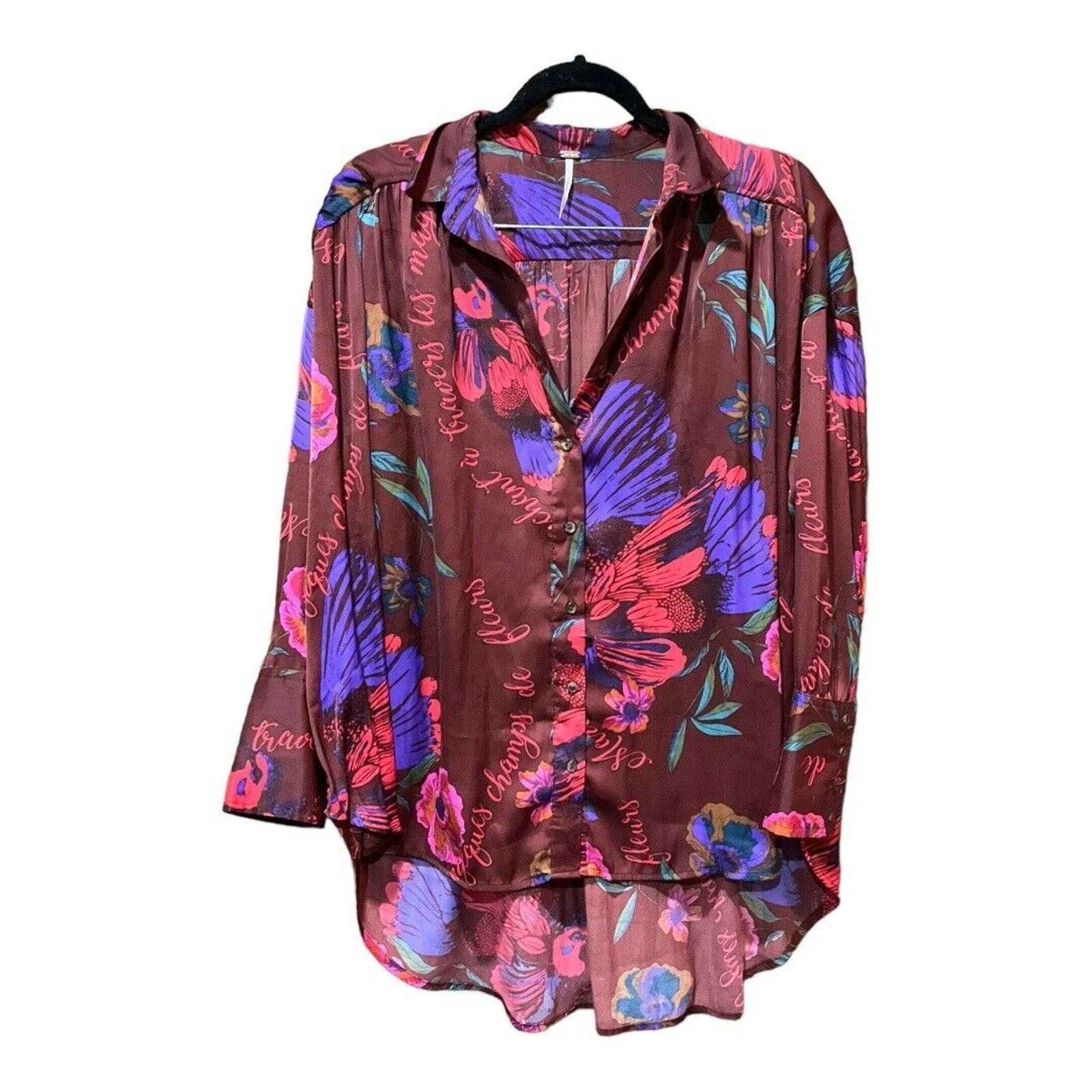 Free People Free People Silky Nights Blouse XS Cranberry Red Floral Size XS / US 0-2 / IT 36-38 - 4 Thumbnail