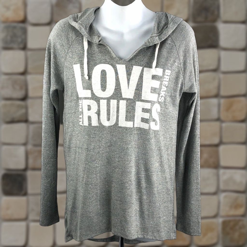 Vintage City Streets Hoodie Women S Gray Love Rules Knit Lightweight Active Yoga Pullover V-Neck Hi-Lo Hem Summer Spring Fall Winter 55% rayon 45% poly Size S / US 4 / IT 40 - 1 Thumbnail