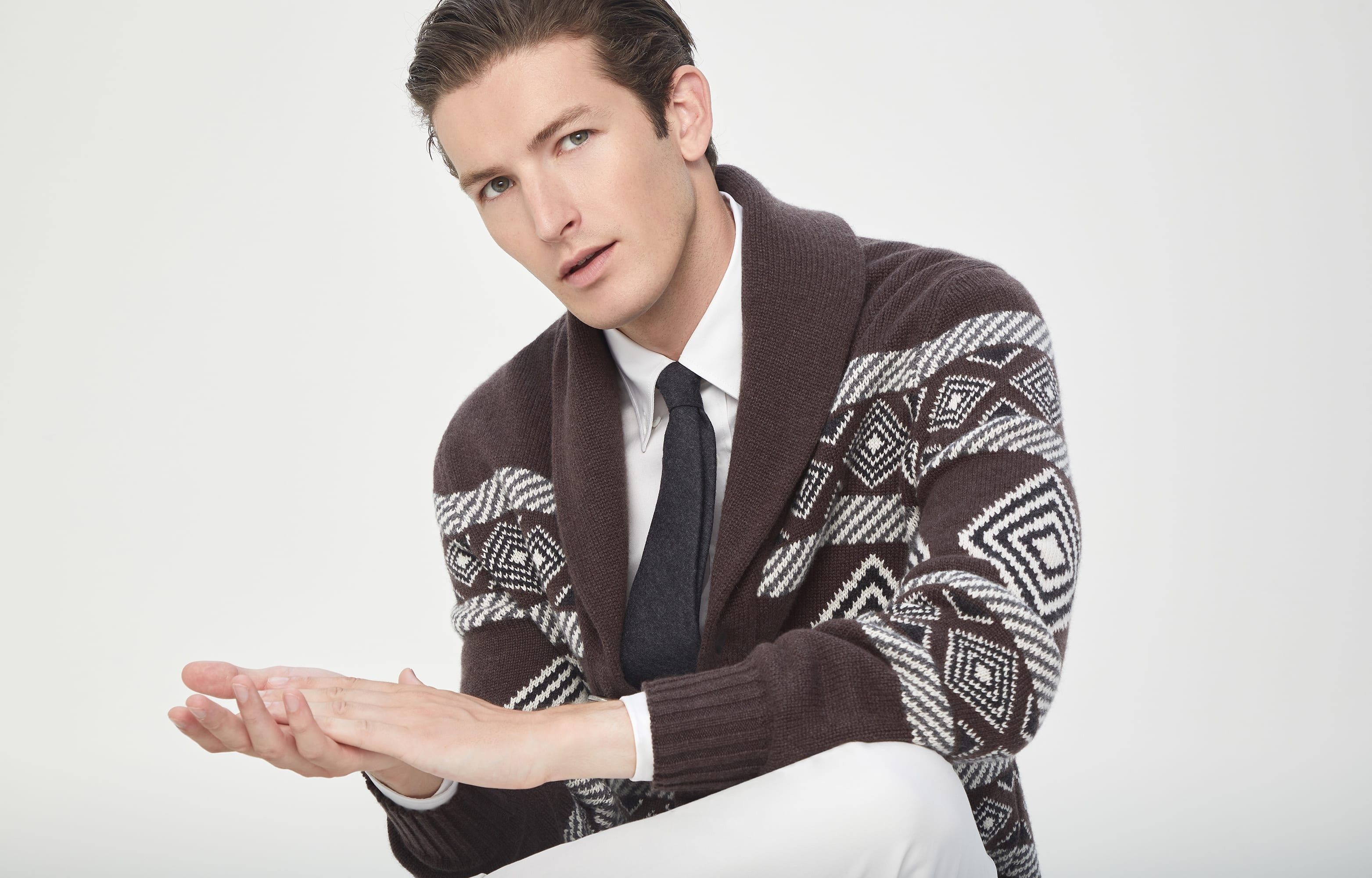 Brunello Cucinelli o1w1db10225 Cashmere Cardigan in Brown/White Size US M / EU 48-50 / 2 - 6 Thumbnail