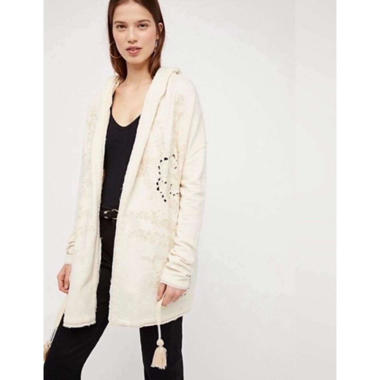 Free People Free People Ivory French Terry Relaxed Hooded Wrap Cardigan Size XS / US 0-2 / IT 36-38 - 2 Thumbnail