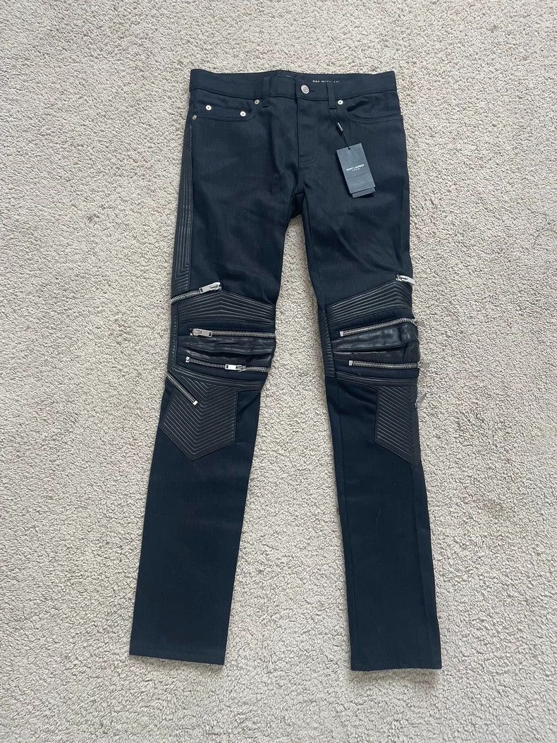 Saint Laurent Paris Saint Laurent 16AW Leather Panel Biker Pants Size US 30 / EU 46 - 1 Thumbnail
