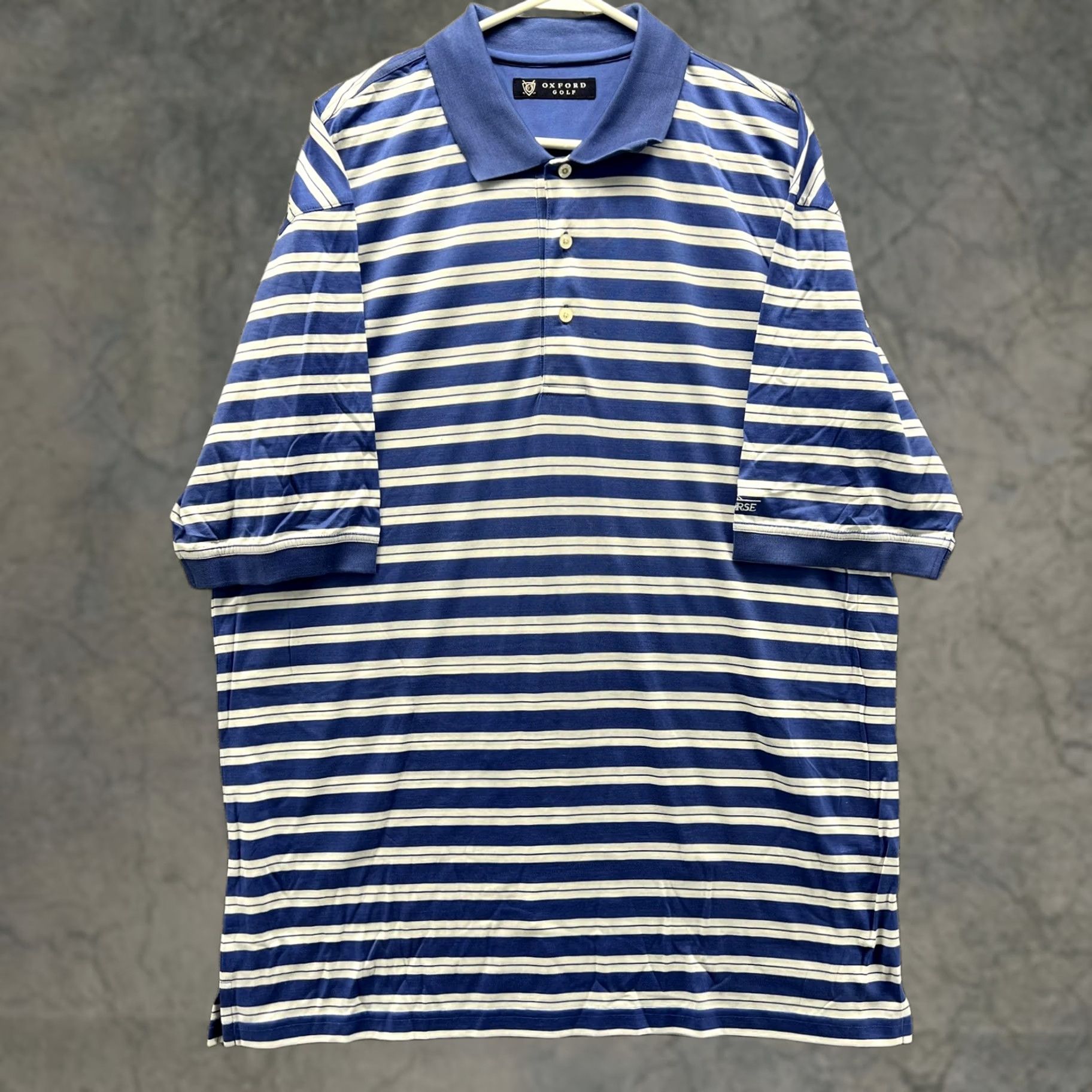 Vintage Oxford Golf Polo Shirt Mens L Blue Stripe Ironhorse Logo 100% Cotton Golf Casual Polo Shirt Size US L / EU 52-54 / 3 - 1 Thumbnail
