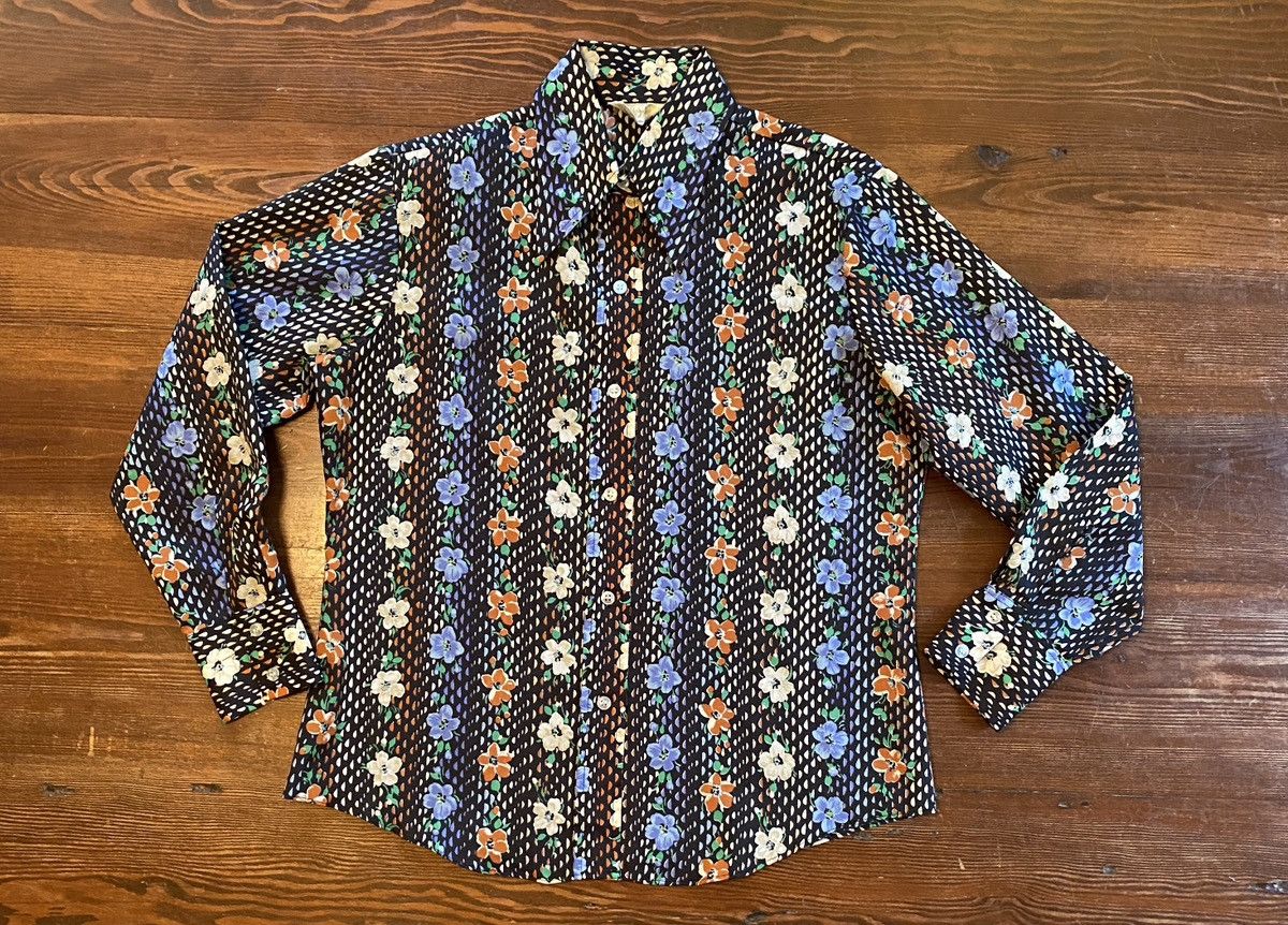 Retrofit × Vintage Vintage 60s/70s Kmart Flowers All Over Polyester Button Up Size M / US 6-8 / IT 42-44 - 2 Thumbnail