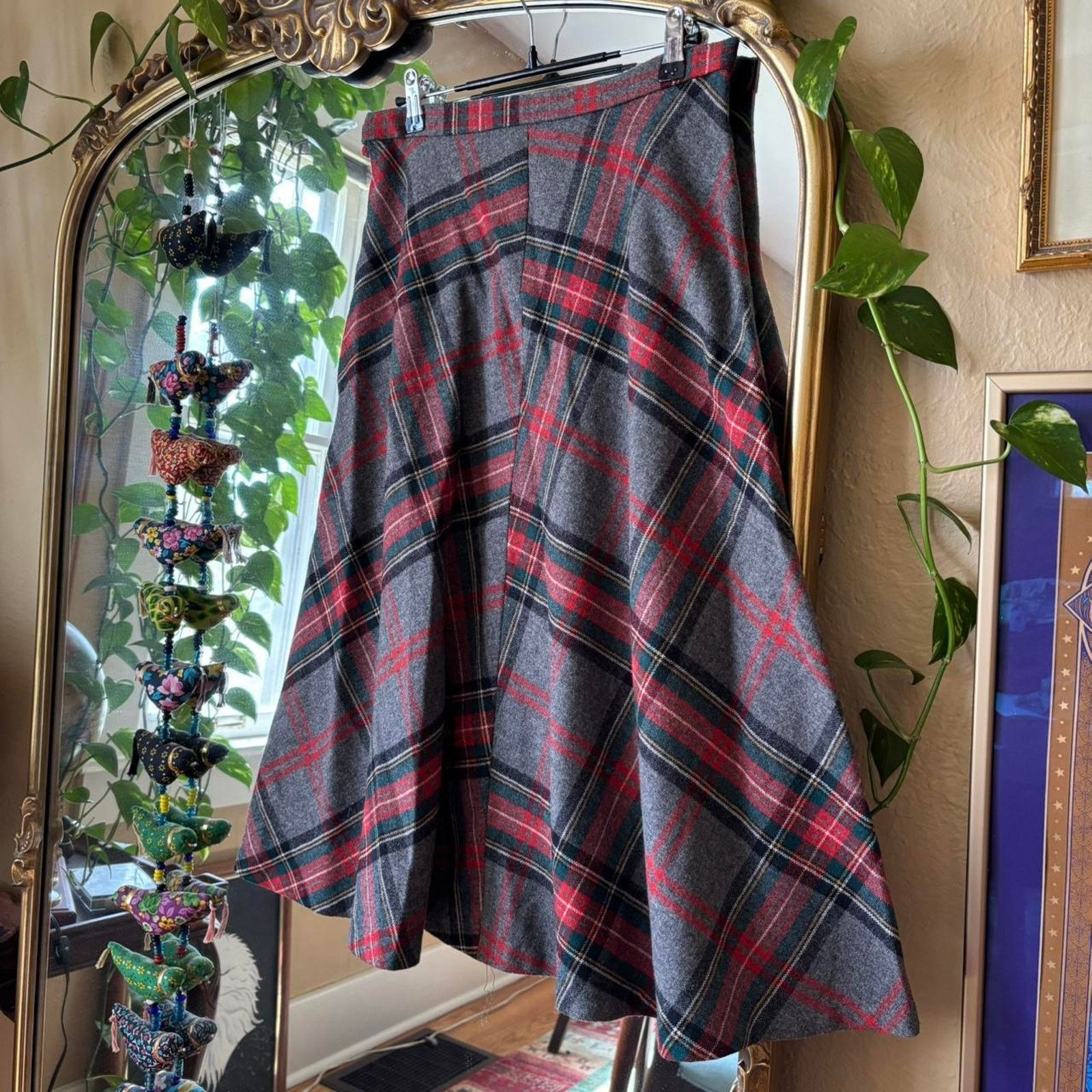 Handmade Vintage Handmade Plaid Midi Skirt Festive Holiday 28 Xmas Size 28" / US 6 / IT 42 - 4 Thumbnail