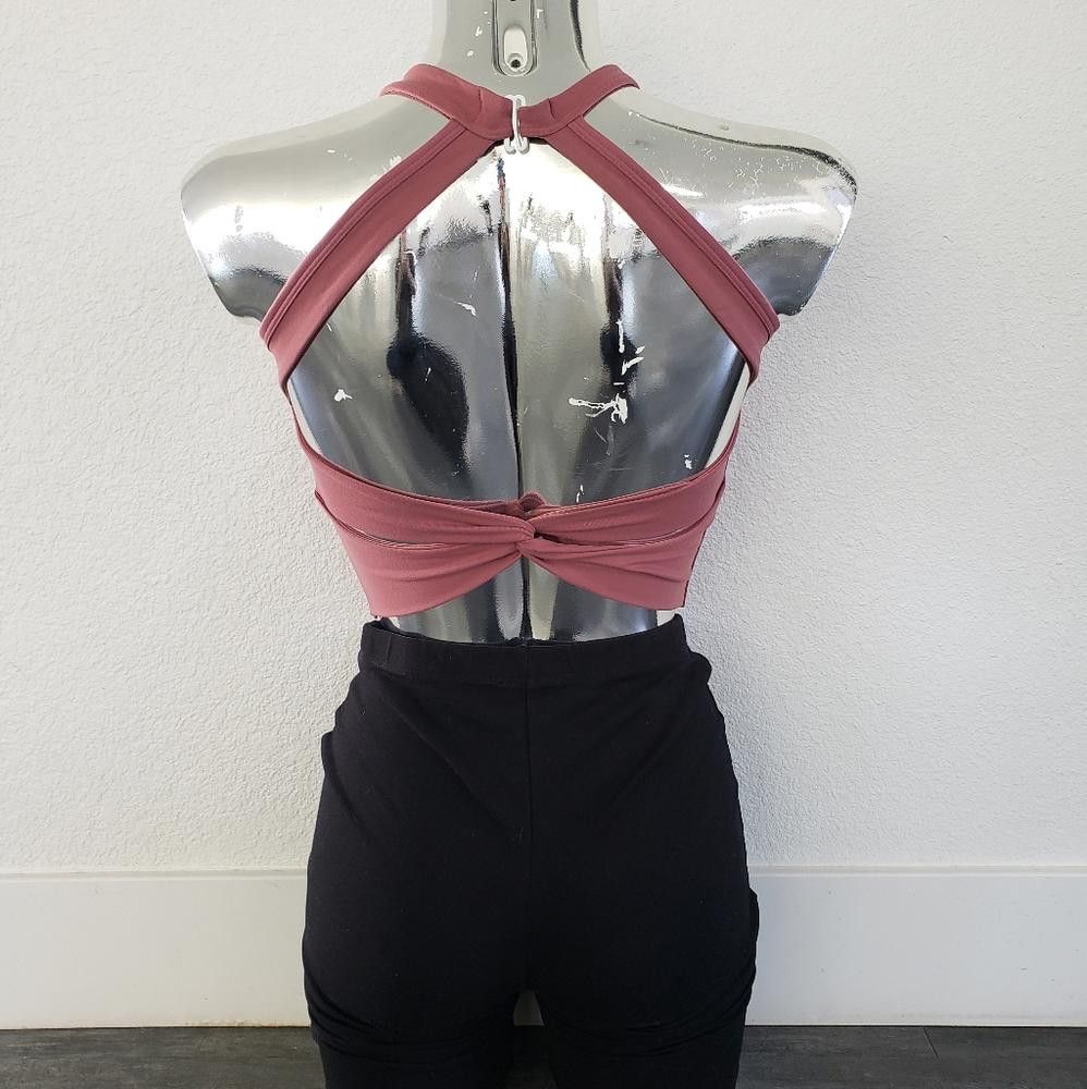 Designer Dust Rose Sheer Detailed Longline Sport Bra Size ONE SIZE - 2 Thumbnail