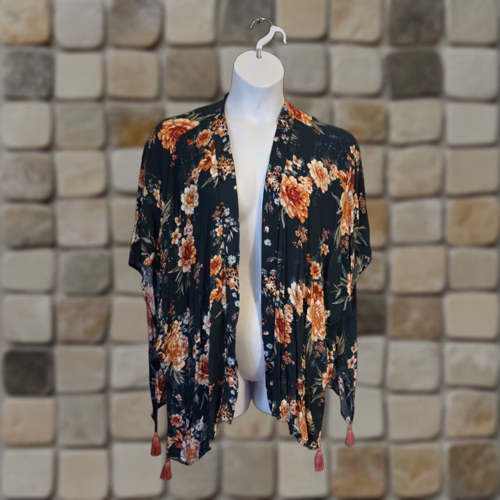 Vintage Knox Rose Floral Open Front Cardigan Duster Jacket Tassels Hippie Boho XL 2X Size XL / US 12-14 / IT 48-50 - 1 Thumbnail