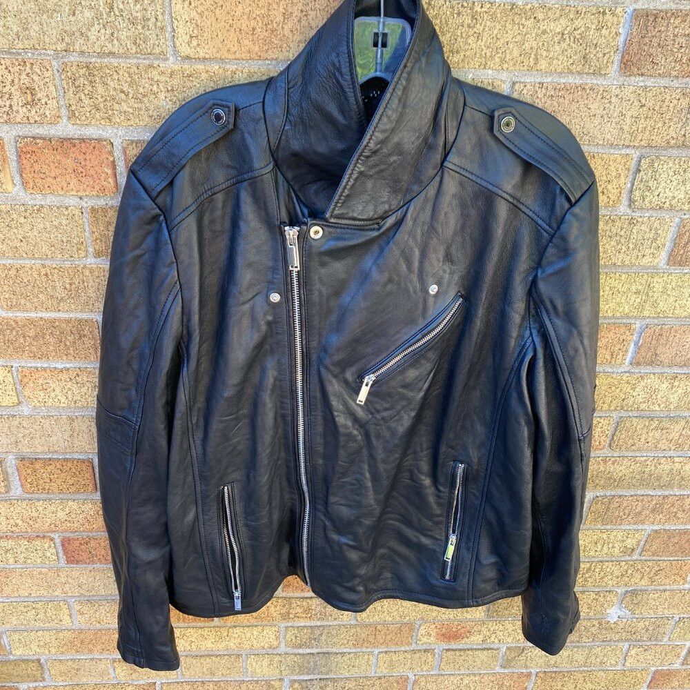 Karl Lagerfeld Karl Lagerfeld Mens Leather Biker Jacket A Symmetrical Mult Size US XXL / EU 58 / 5 - 6 Thumbnail