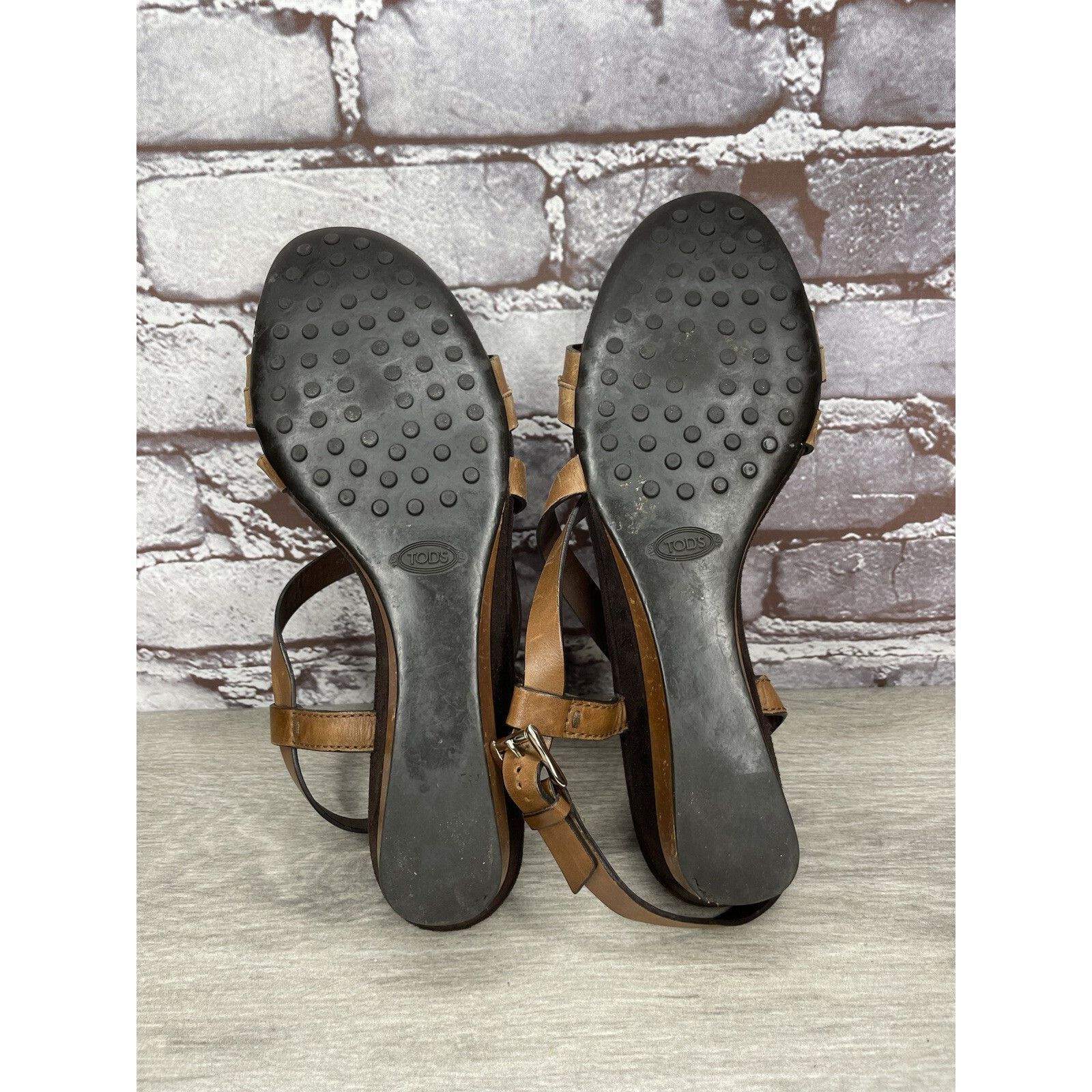 Tod's Tod's Brown Leather Wedge Strappy Ankle Strap Sandals Women Size US 9.5 / IT 39.5 - 8 Thumbnail